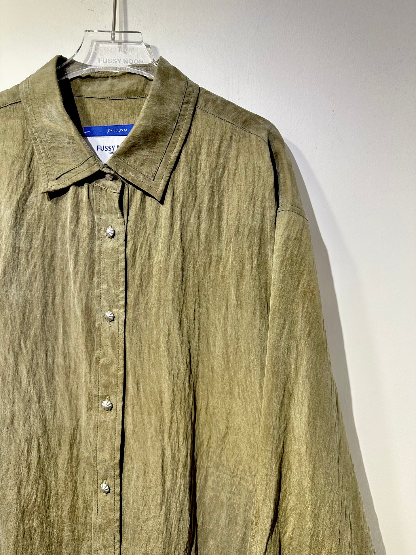 • FUSSY MADE • OLIVE WRINKLED CUPRO SHIRT