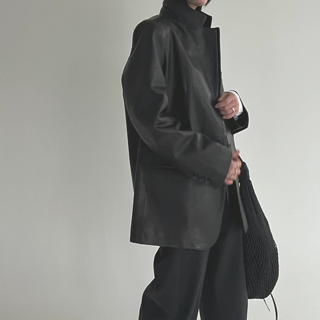LAMBSKIN MID-LENGTH LEATHER BLAZER