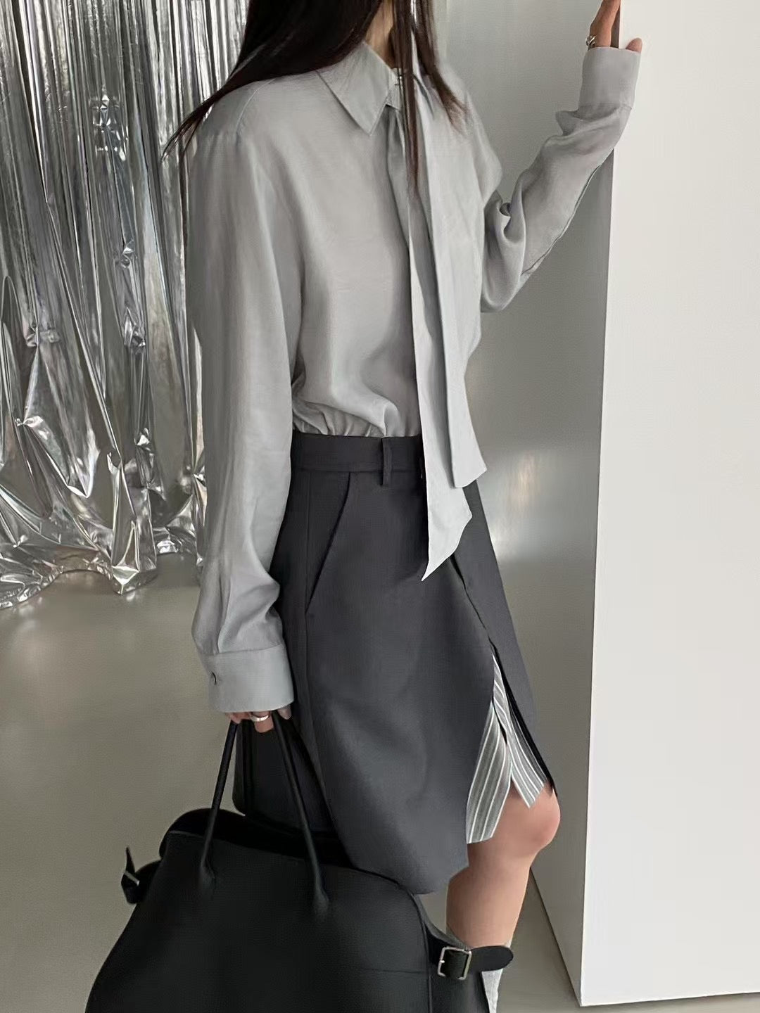 A LINE STRIPE LAYER SKIRT