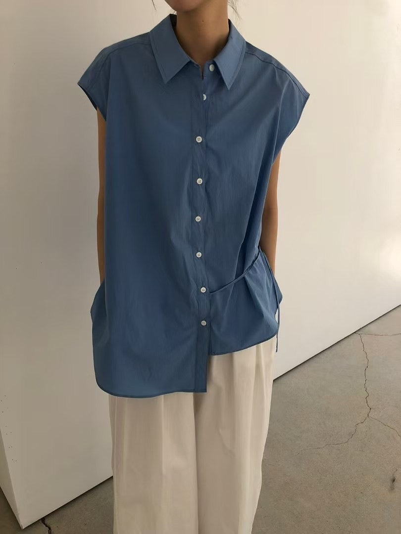 DRAWSTRING CAP SLEEVES SHIRT