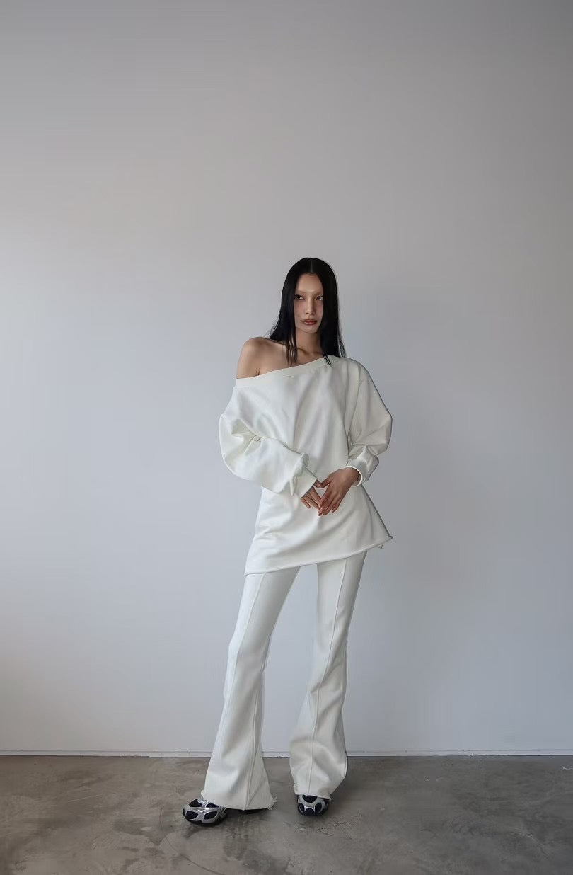 ONE SHOULDER COTTON LONG TOP
