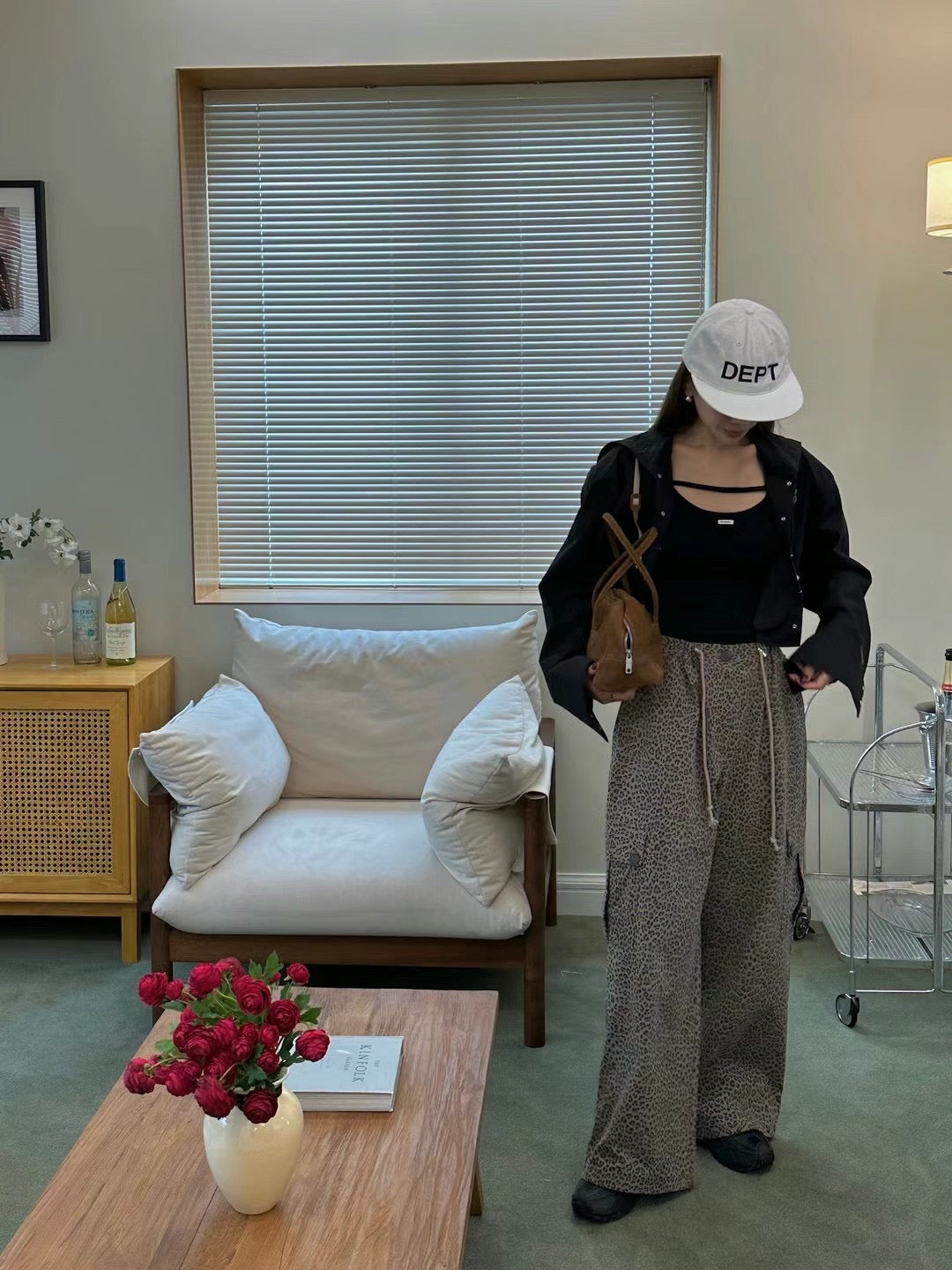 DRAWSTRING LEOPARD CHINO PANTS
