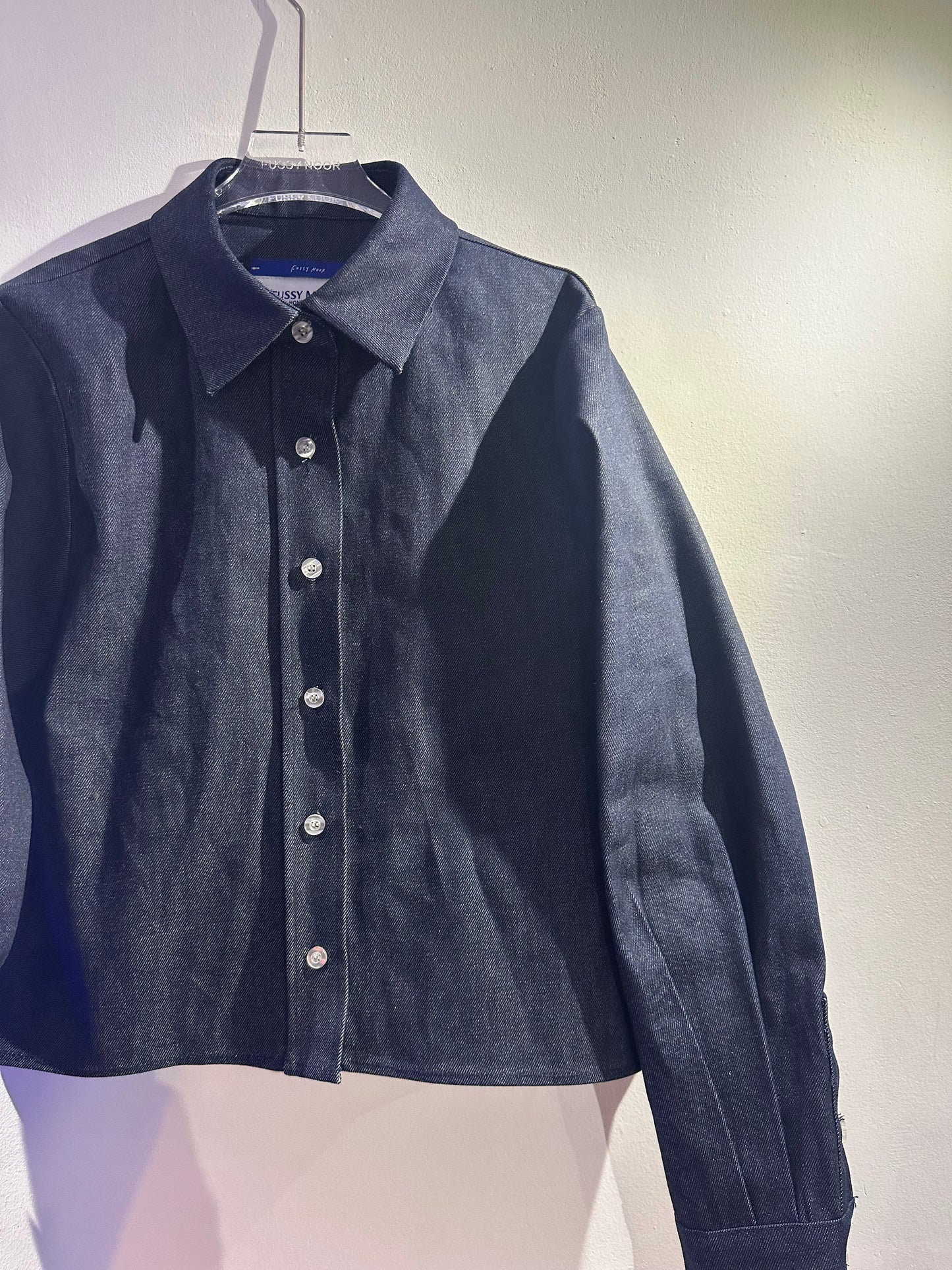 • FUSSY MADE • TEXTURED DENIM CROP SHIRT
