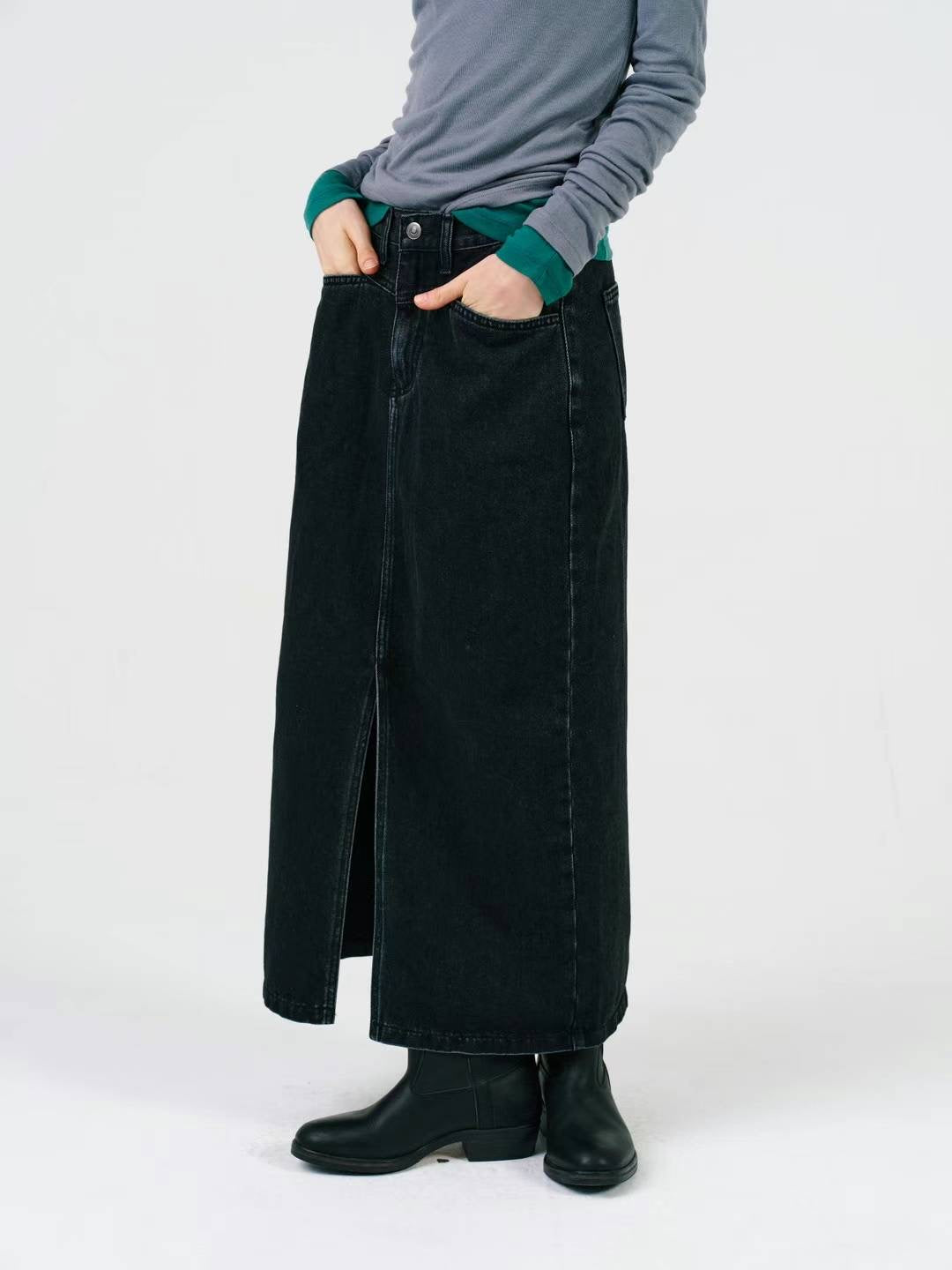FW24 BLACK DENIM SKIRT