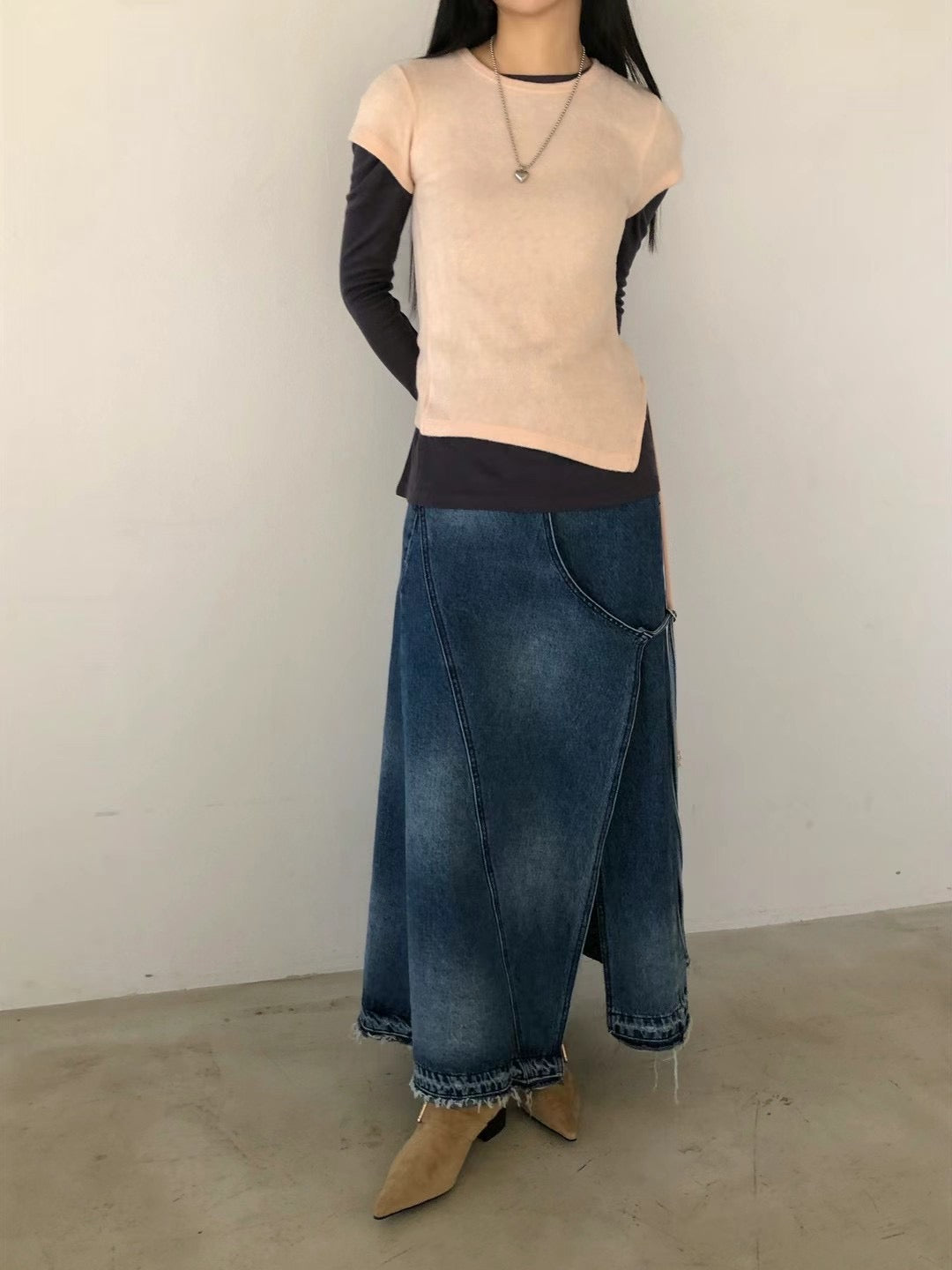 !!!EARLYBIRD SPECIAL OFFER until Sunday!!! SIDE STRAP LAYERED DENIM SKIRT
