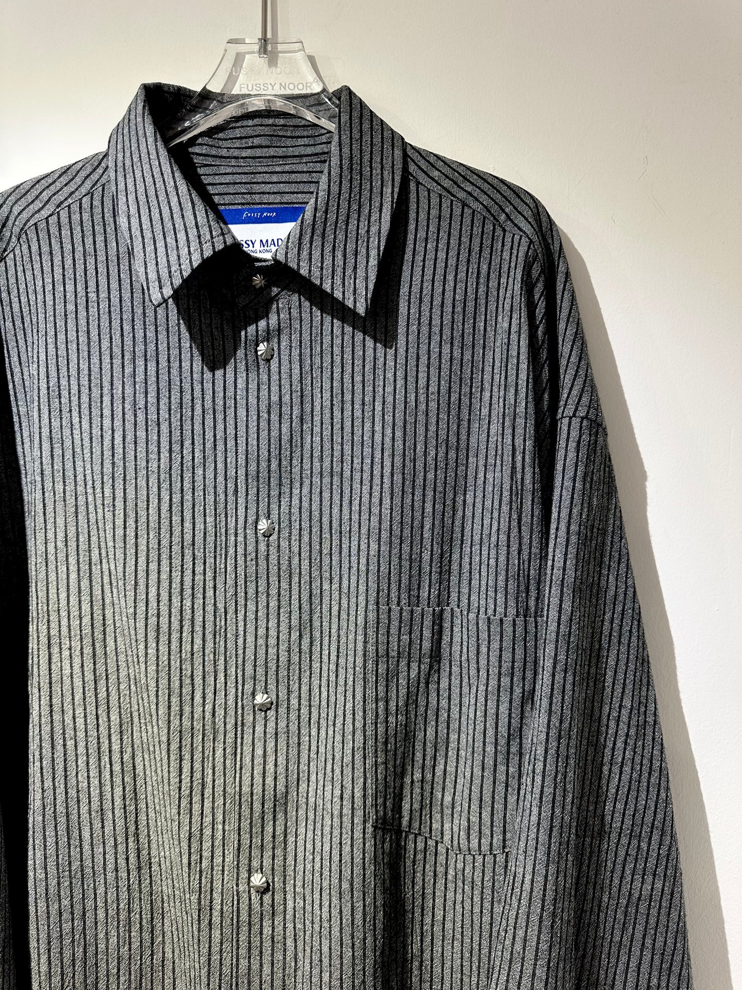 • FUSSY MADE • SLATE GREY PINSTRIPES SHIRT