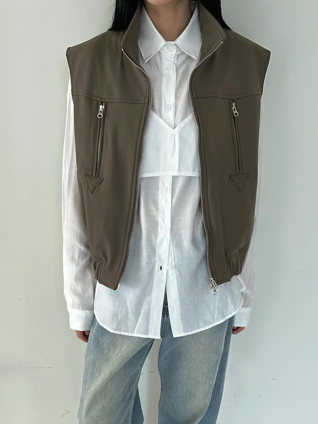DOUBLE ZIP UP VEST JACKET
