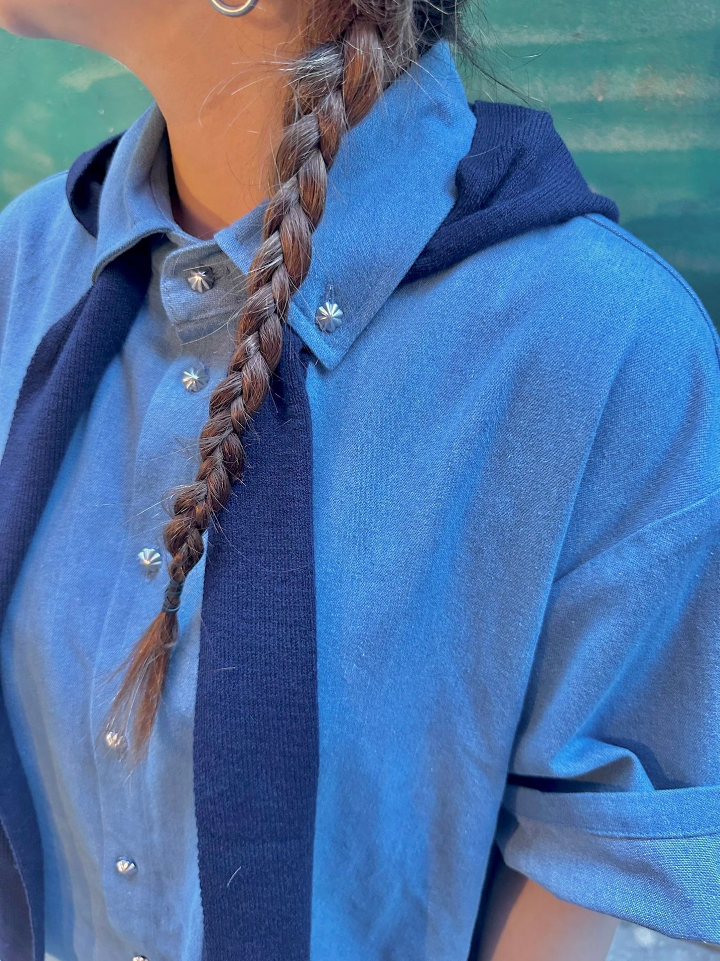 • FUSSY MADE • LIGHT BLUE HUE DENIM SHIRT ( WITH SCARF )