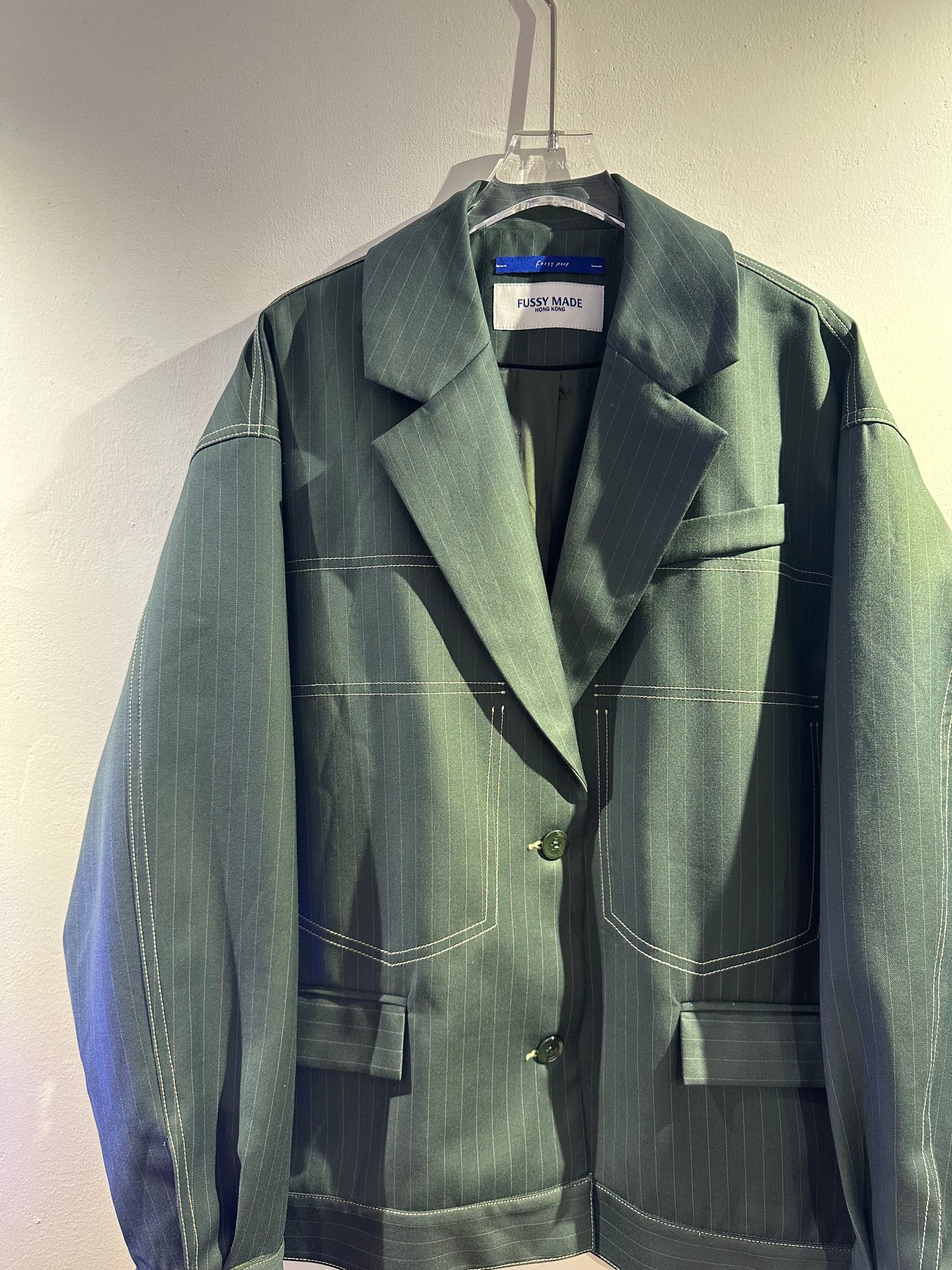 • FUSSY MADE • MATCHA PINSTRIPE BLAZ-JACKET ( Italian Fabric )