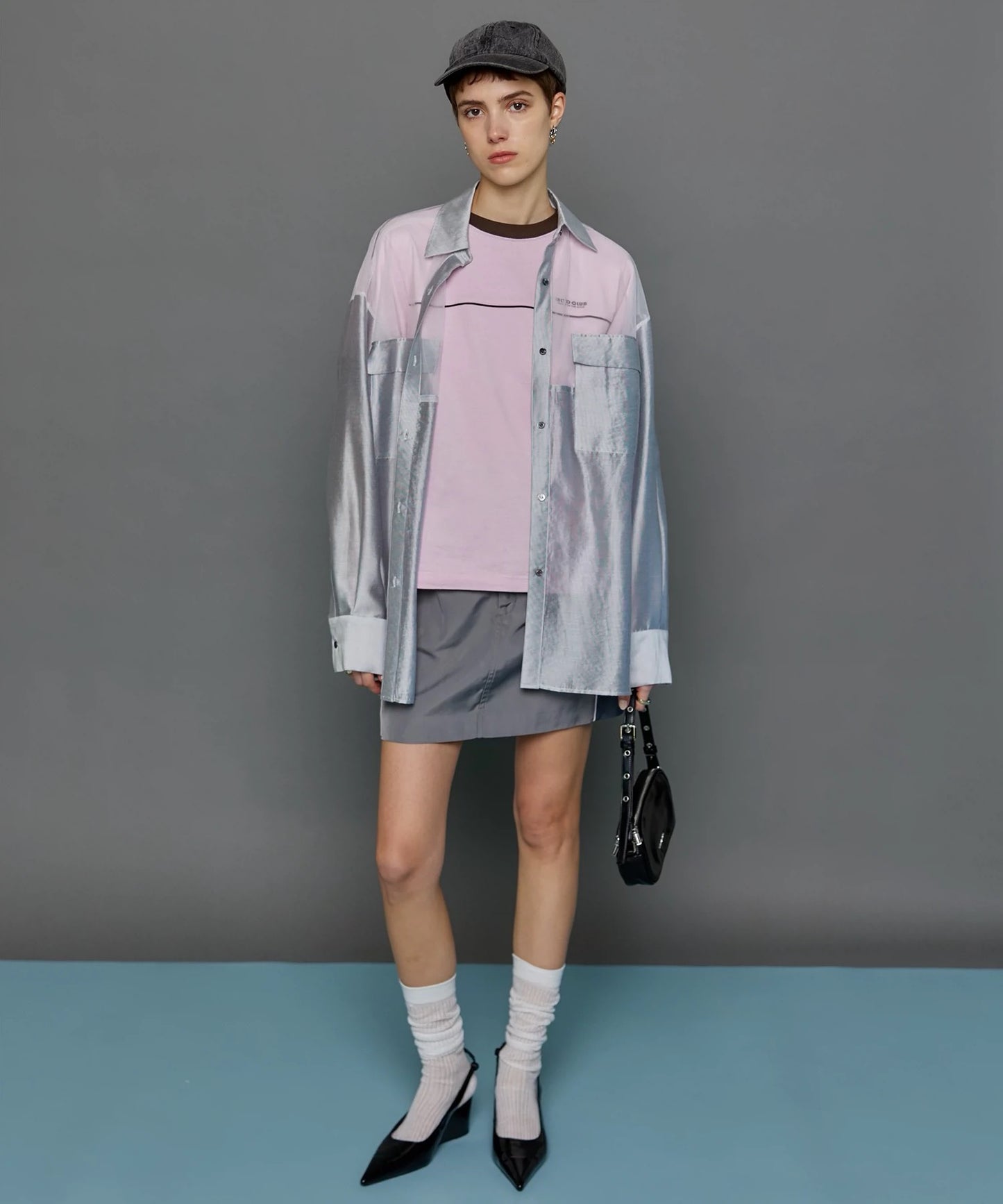 TULLE DOCKING SHEER OVERSIZED SHIRT