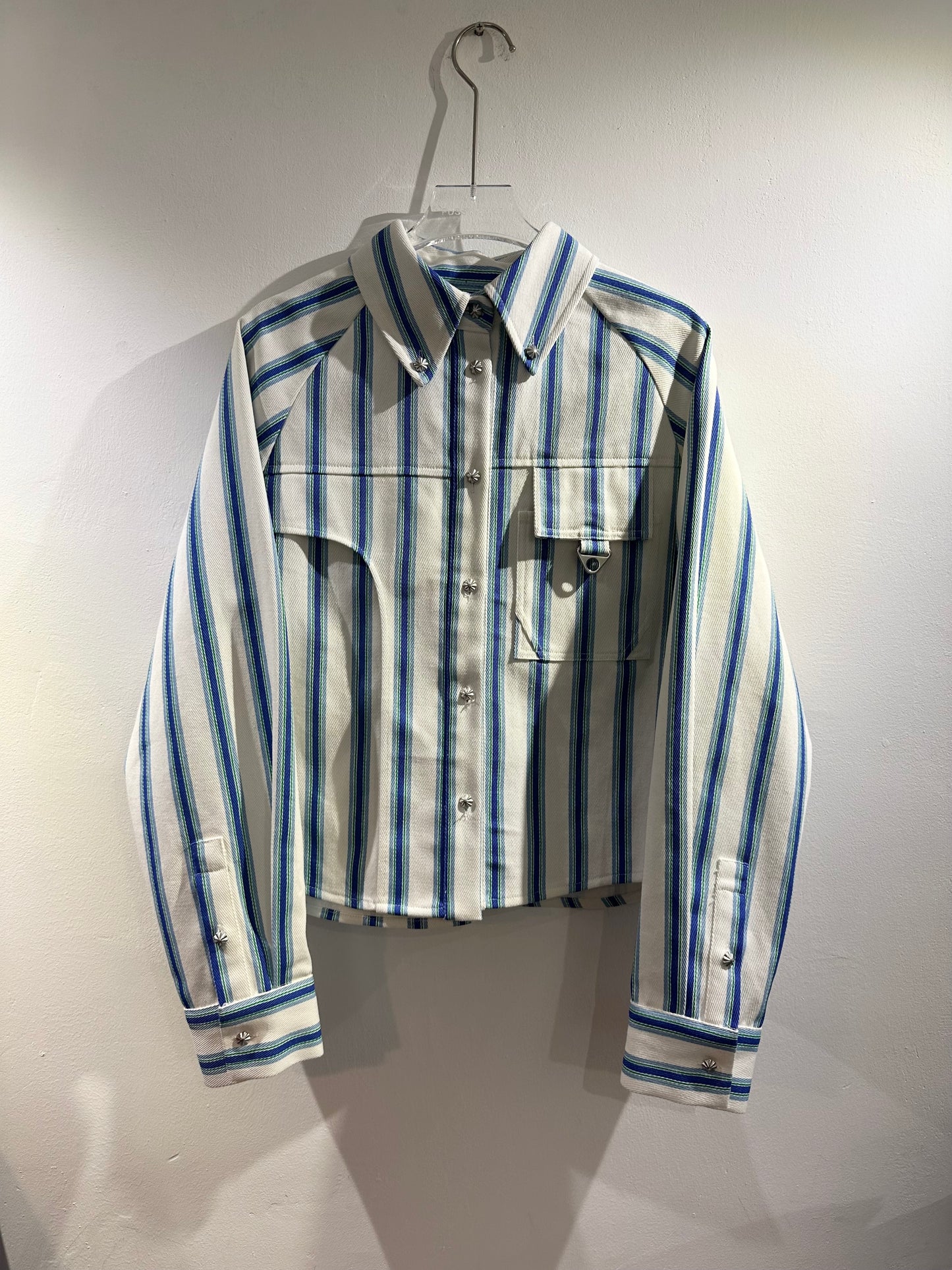 • FUSSY MADE • TWILL STRIPE CROPPED SHIRT