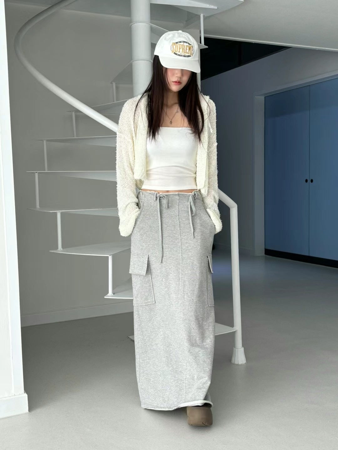 DRAWSTRING JERSEY POCKET SKIRT