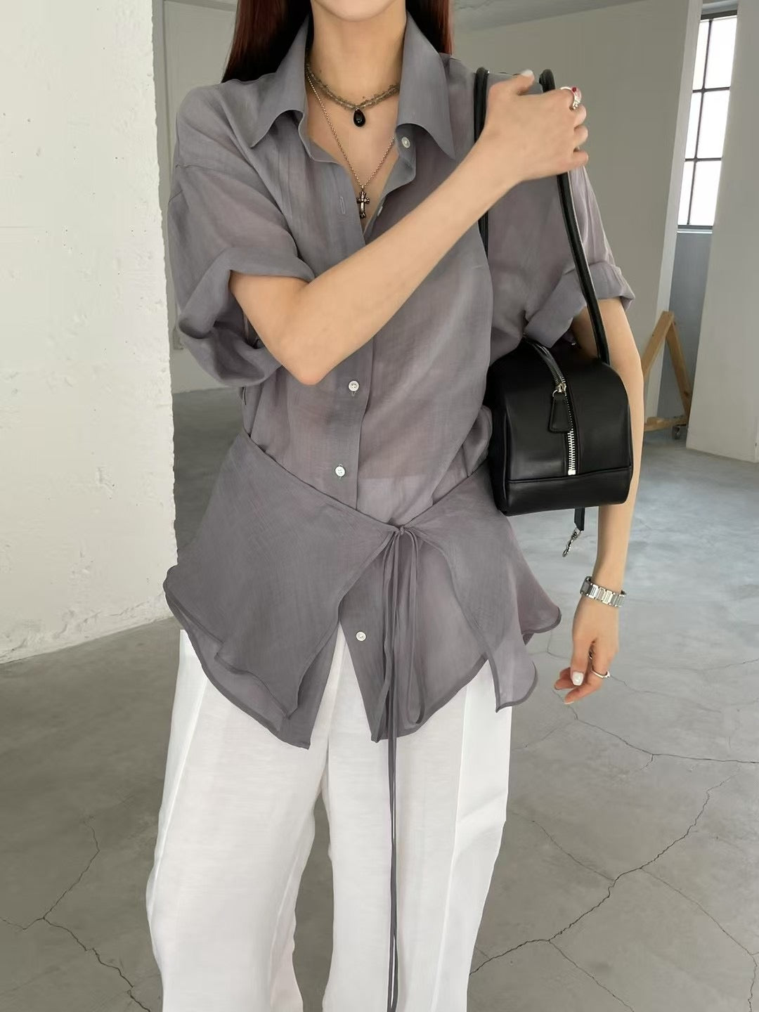 FLOWY WAIST STRAP SHIRT