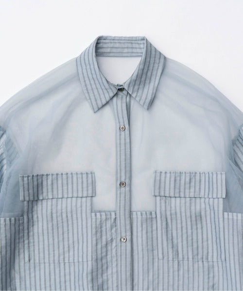 TULLE DOCKING SHEER OVERSIZED SHIRT