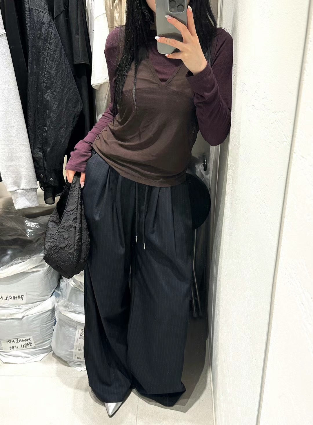 PINSTRIPED DRAWSTRINGS SLACK PANTS