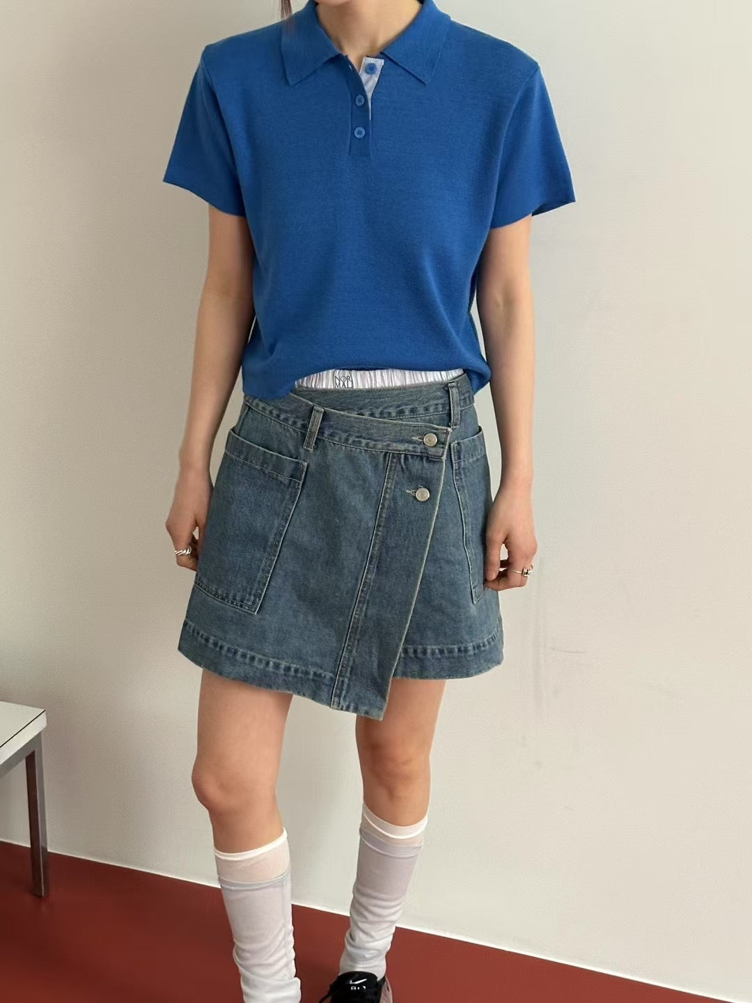 CROP KNIT POLO -5 COLOURS
