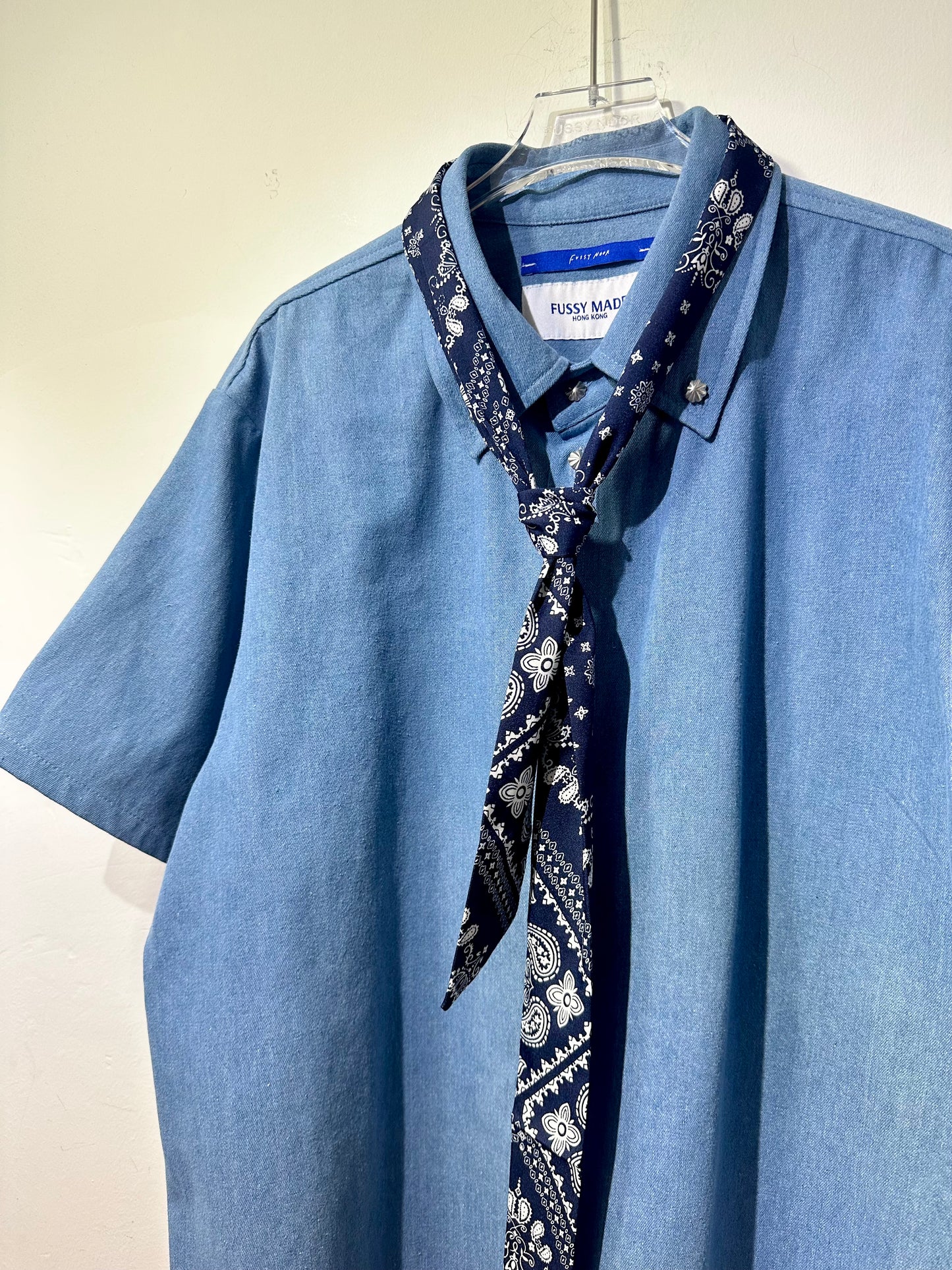 • FUSSY MADE • LIGHT BLUE HUE DENIM SHIRT ( WITH SCARF )
