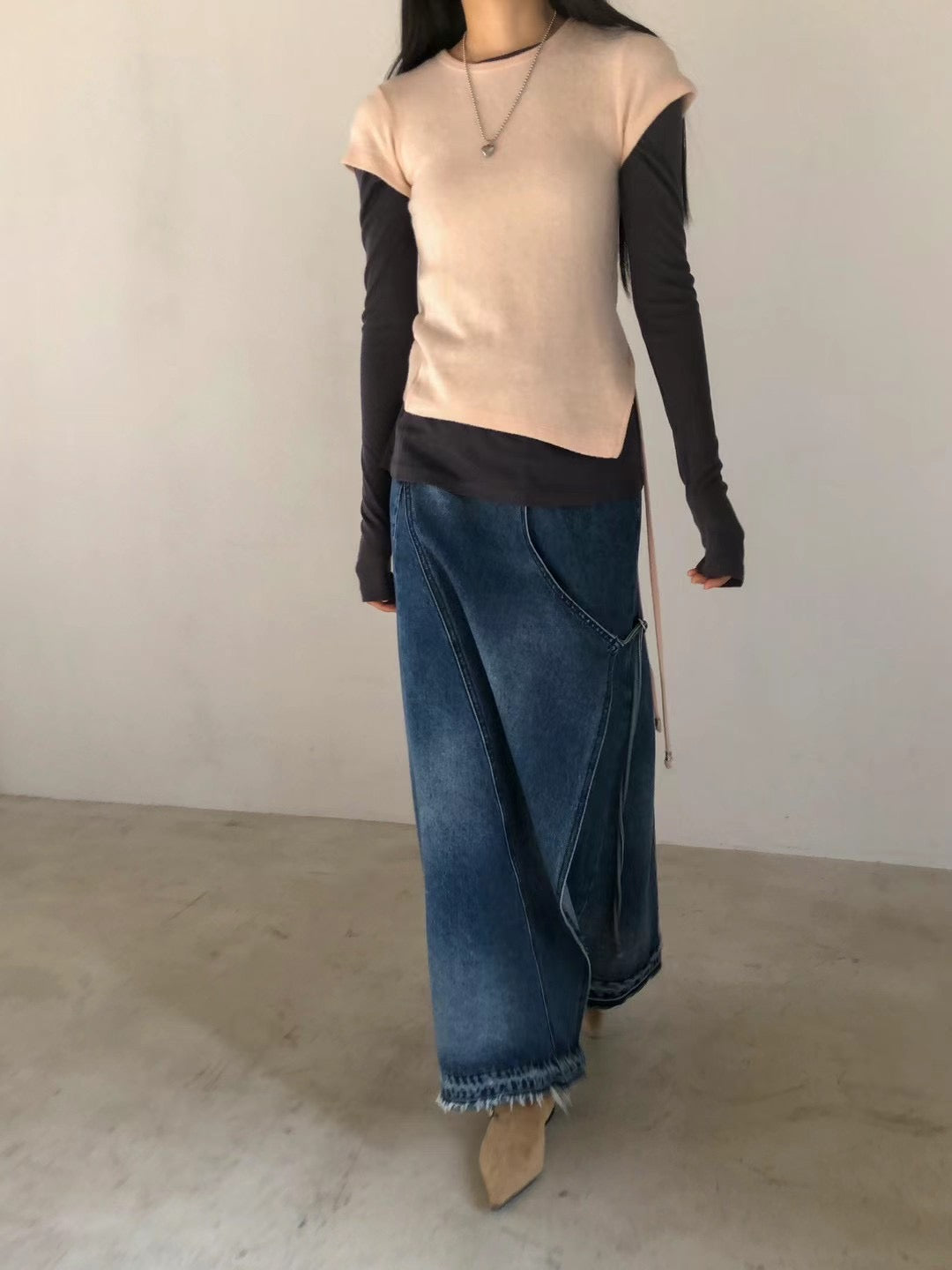 !!!EARLYBIRD SPECIAL OFFER until Sunday!!! SIDE STRAP LAYERED DENIM SKIRT