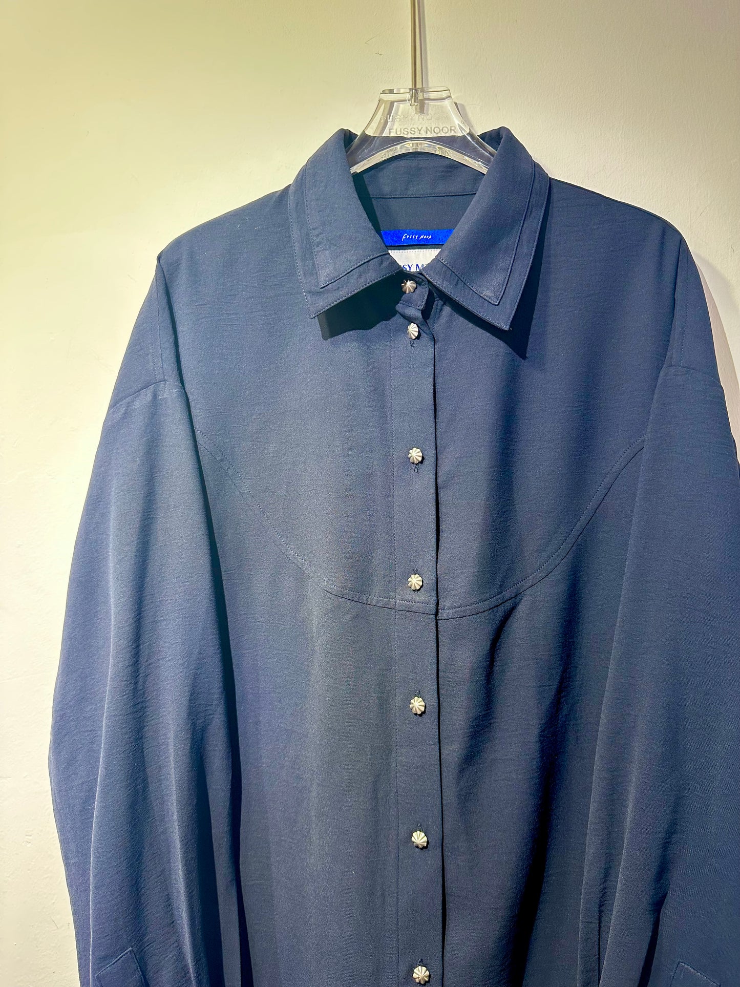 • FUSSY MADE • DEEP BLUE CHIFFON-LIKE SHIRT