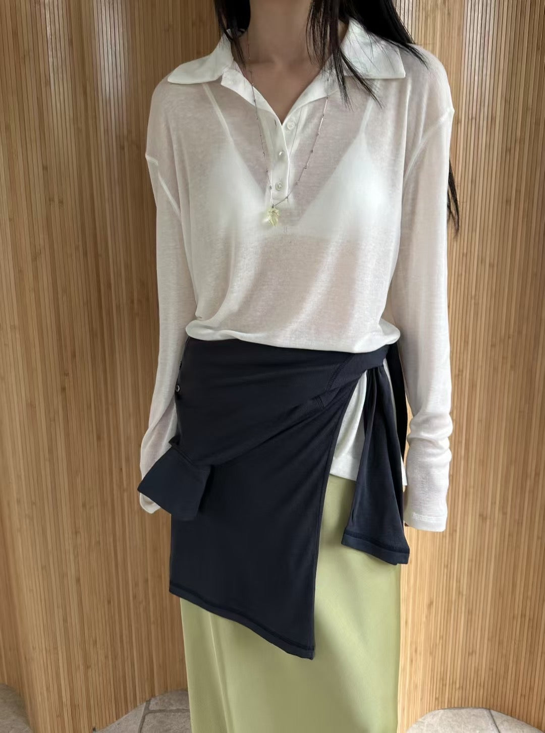 GAUZY POLO TOP