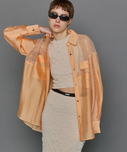 TULLE DOCKING SHEER OVERSIZED SHIRT