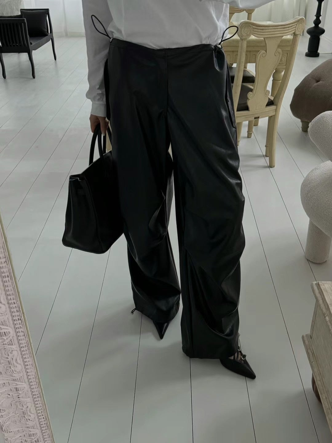 MARON LEATHER STRING PANTS