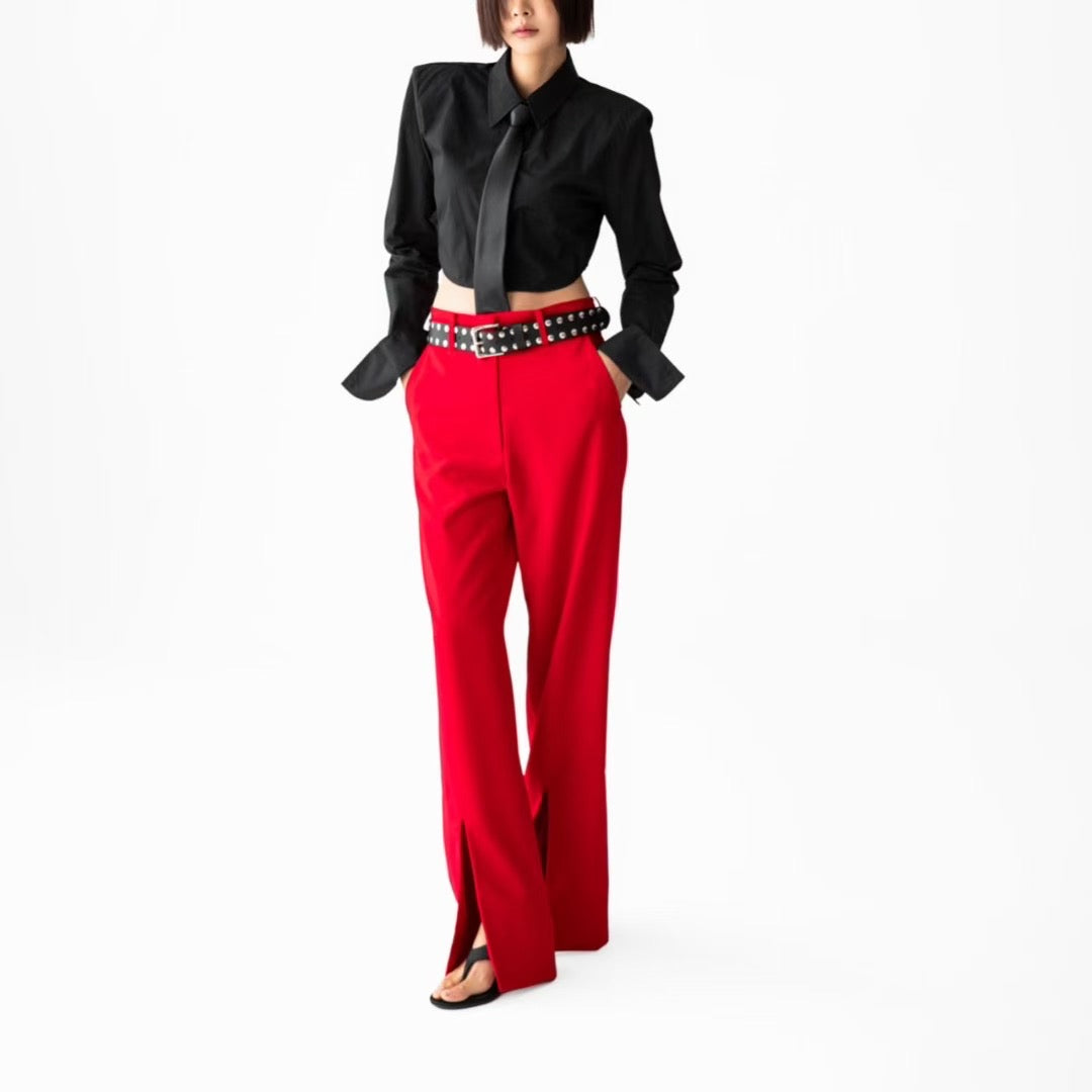 ELEGANT SPLIT-FLARE TROUSERS