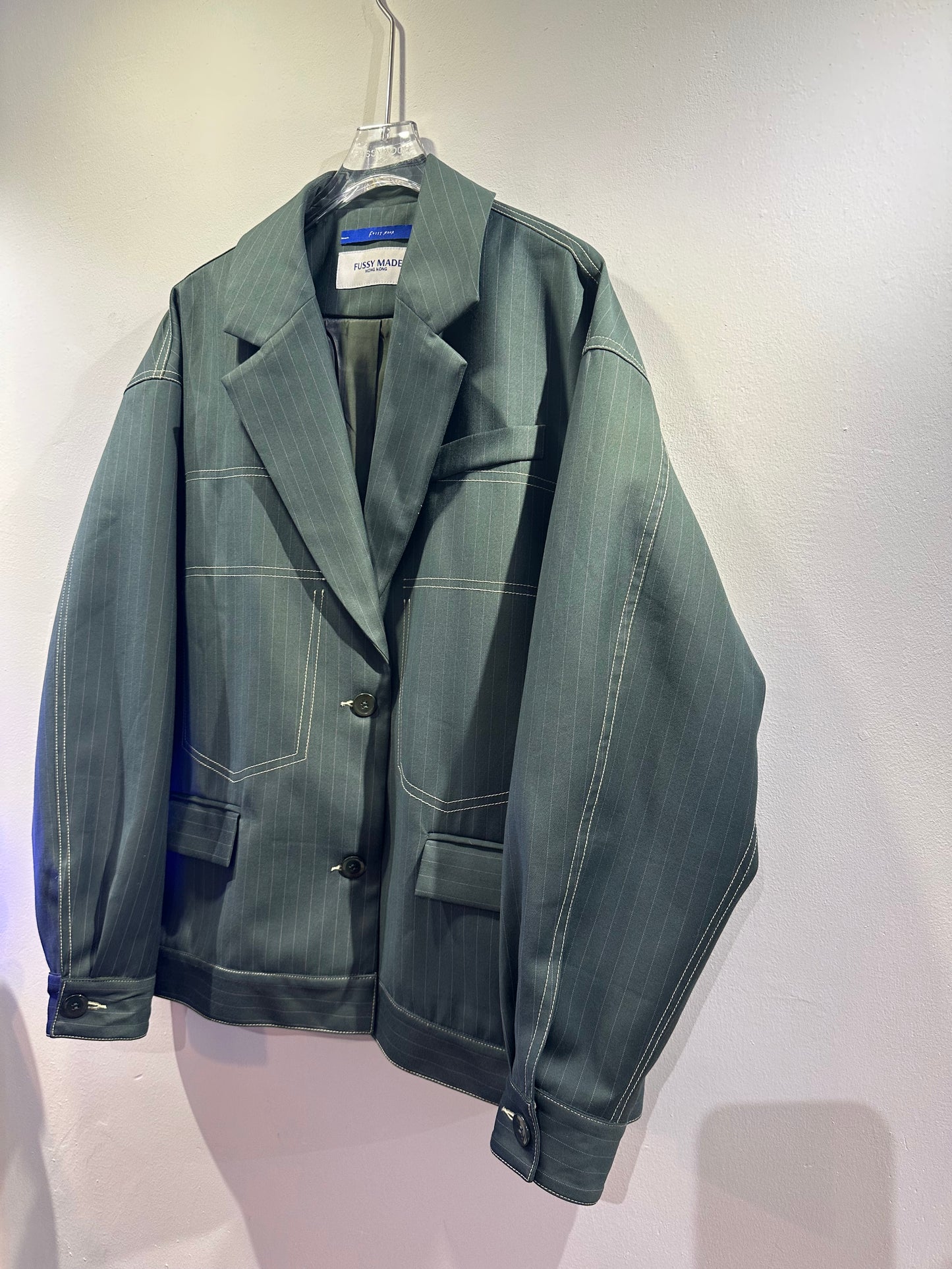 • FUSSY MADE • MATCHA PINSTRIPE BLAZ-JACKET ( Italian Fabric )