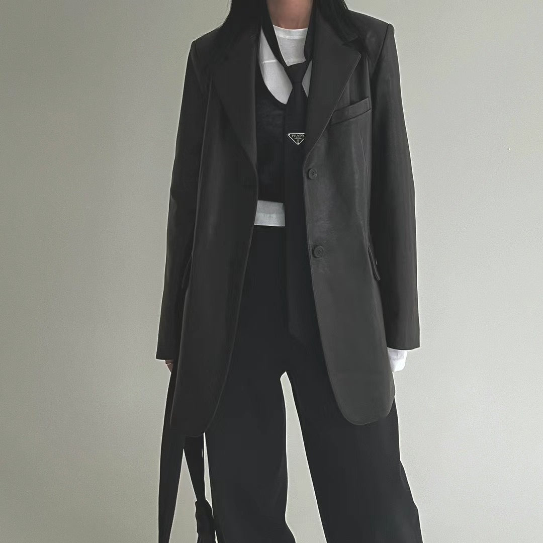 LAMBSKIN MID-LENGTH LEATHER BLAZER