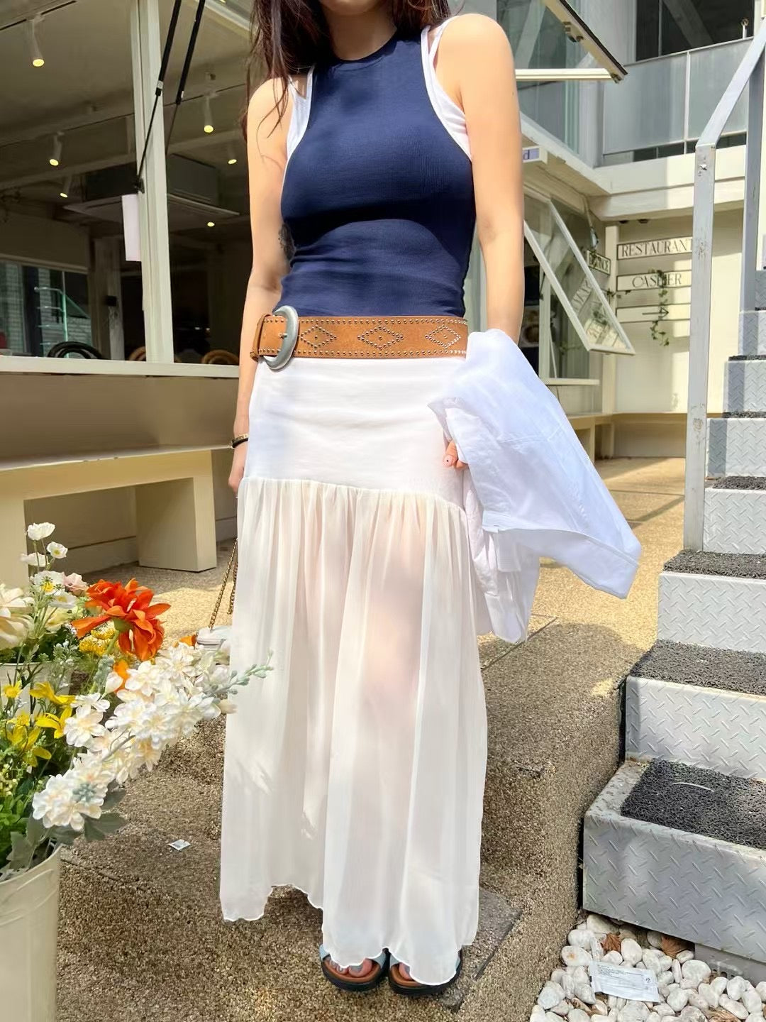 COTTON X CHIFFON SKIRT - 4 COLOURS
