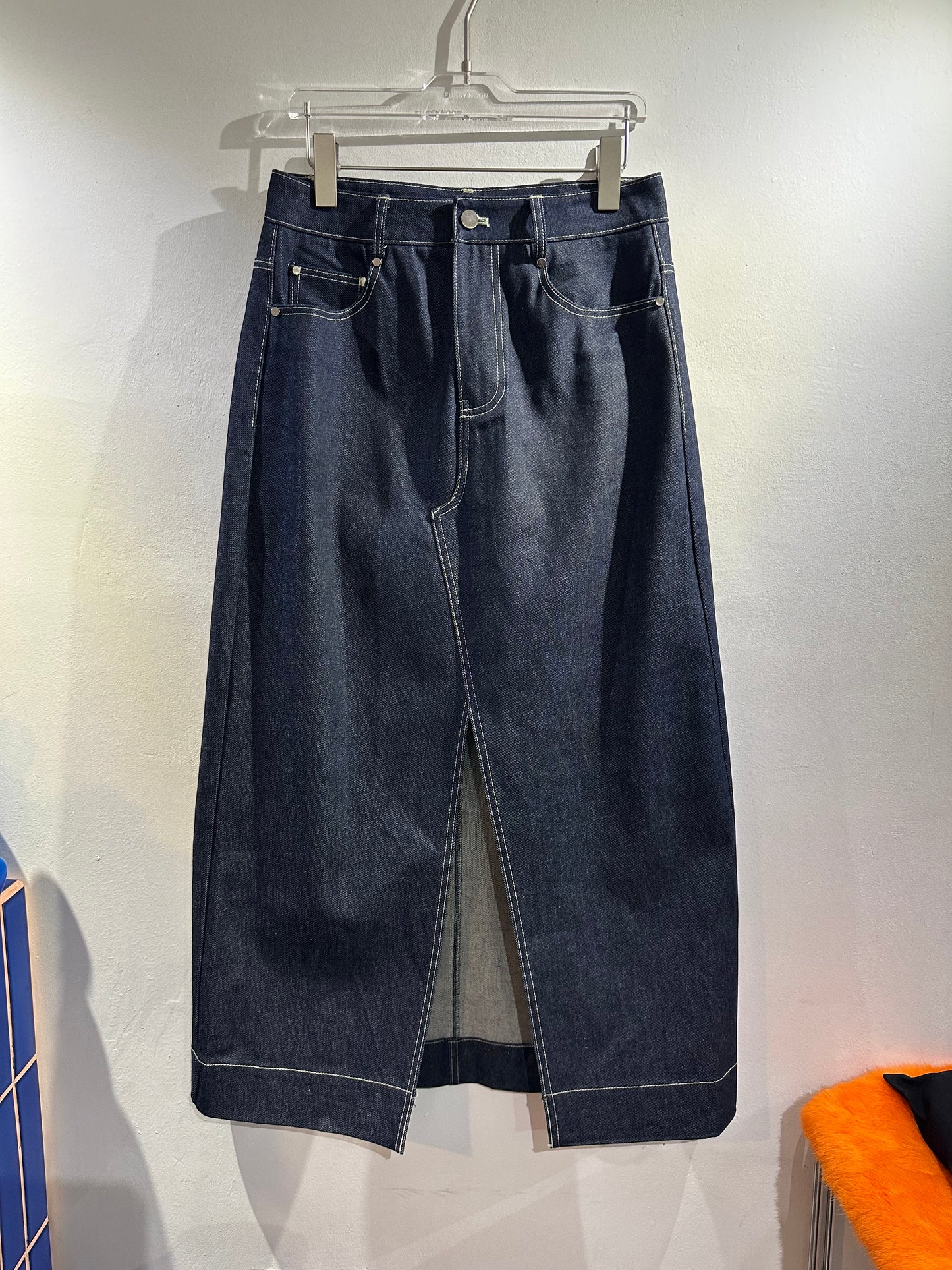 • FUSSY MADE • TEXTURED DENIM SKIRT ( Japan Fabric )