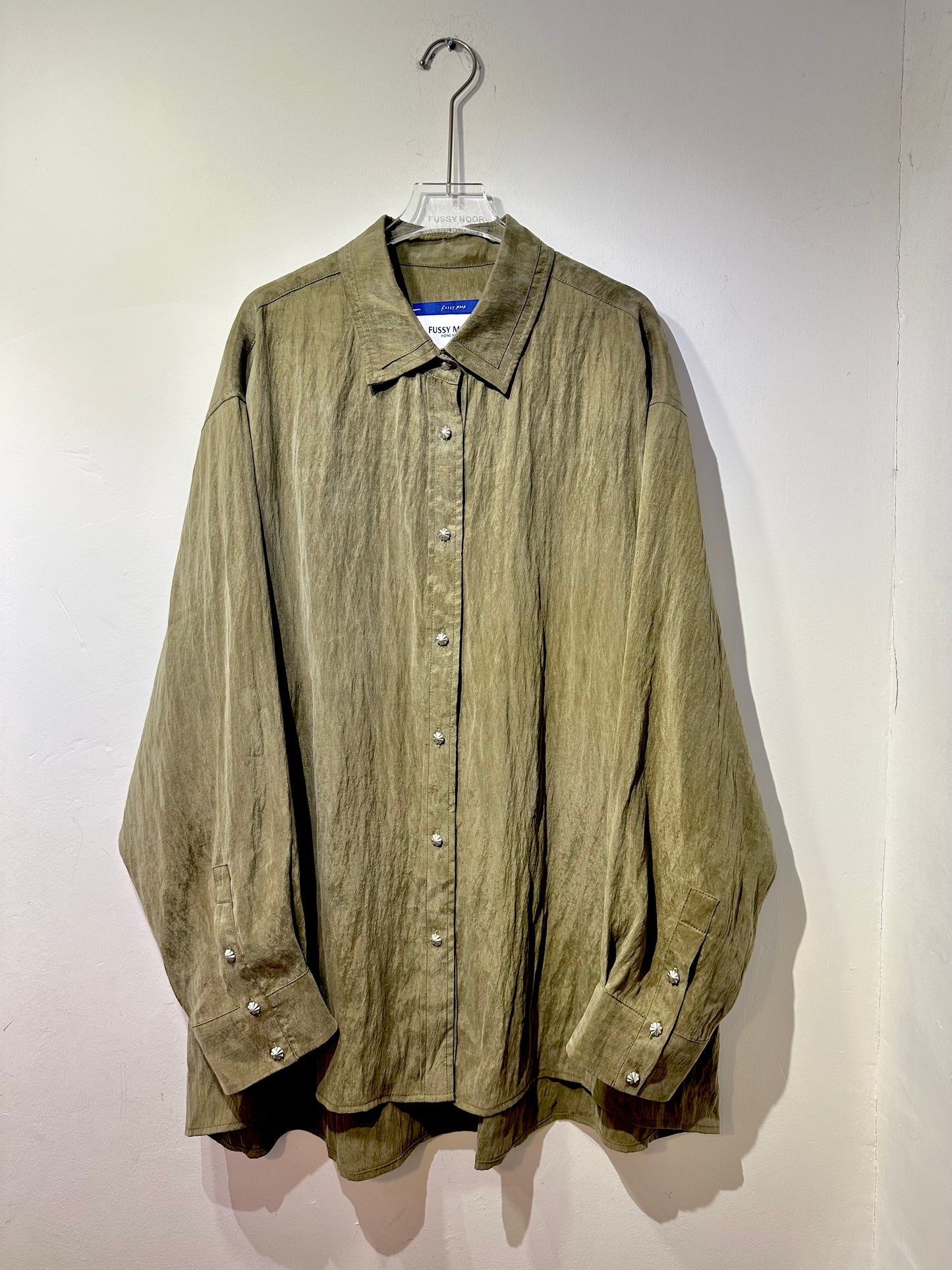 • FUSSY MADE • OLIVE WRINKLED CUPRO SHIRT