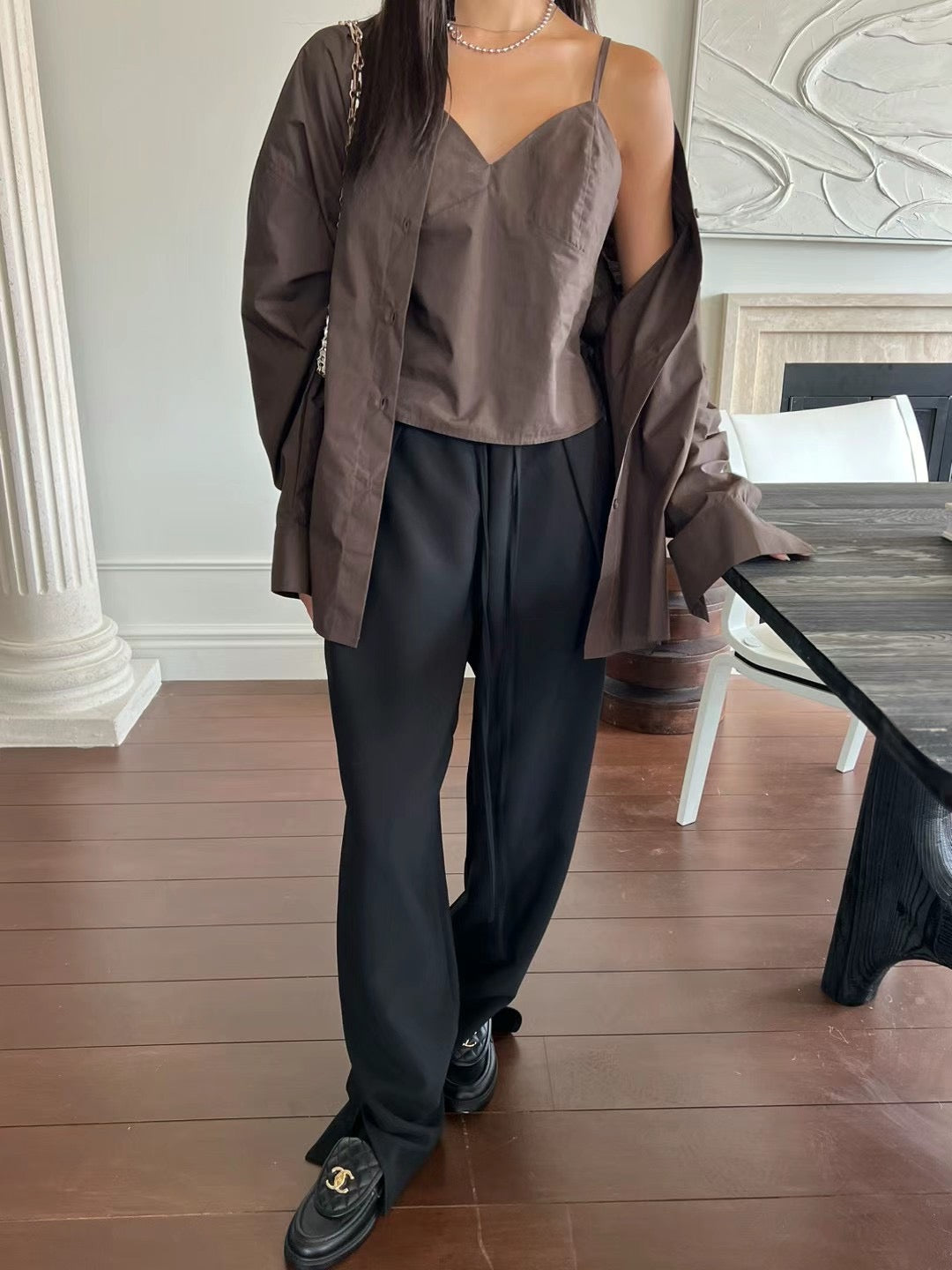 ELASTIC WAIST FRONT SPLIT PANTS