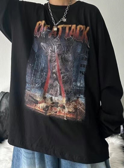 "CAT ATTACK" PRINT TEE