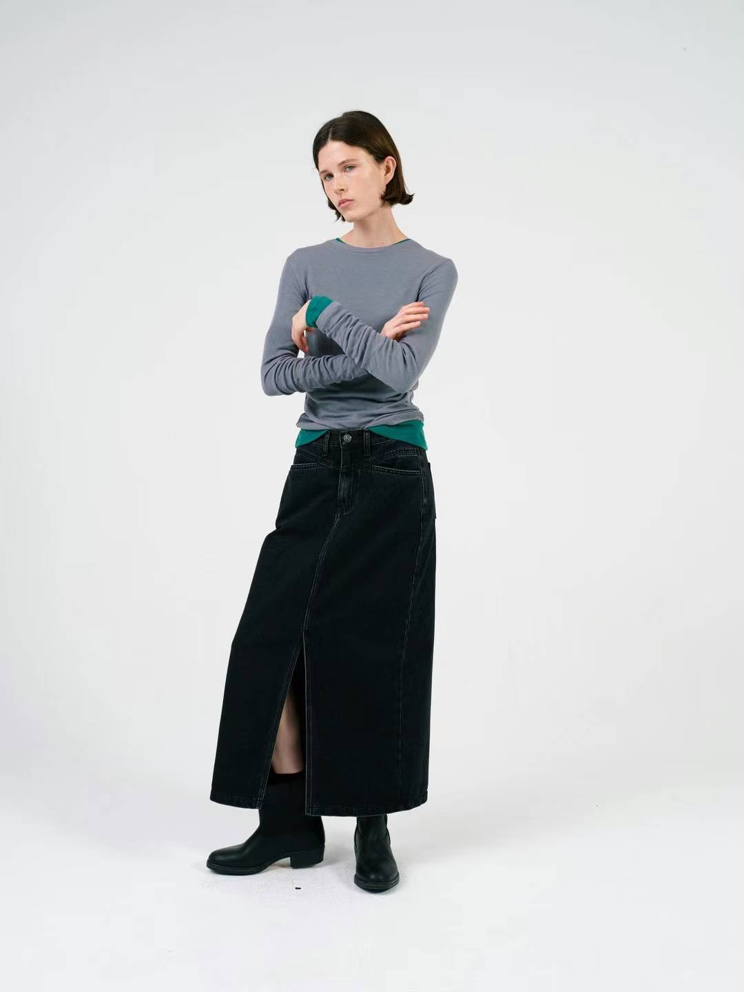 FW24 BLACK DENIM SKIRT
