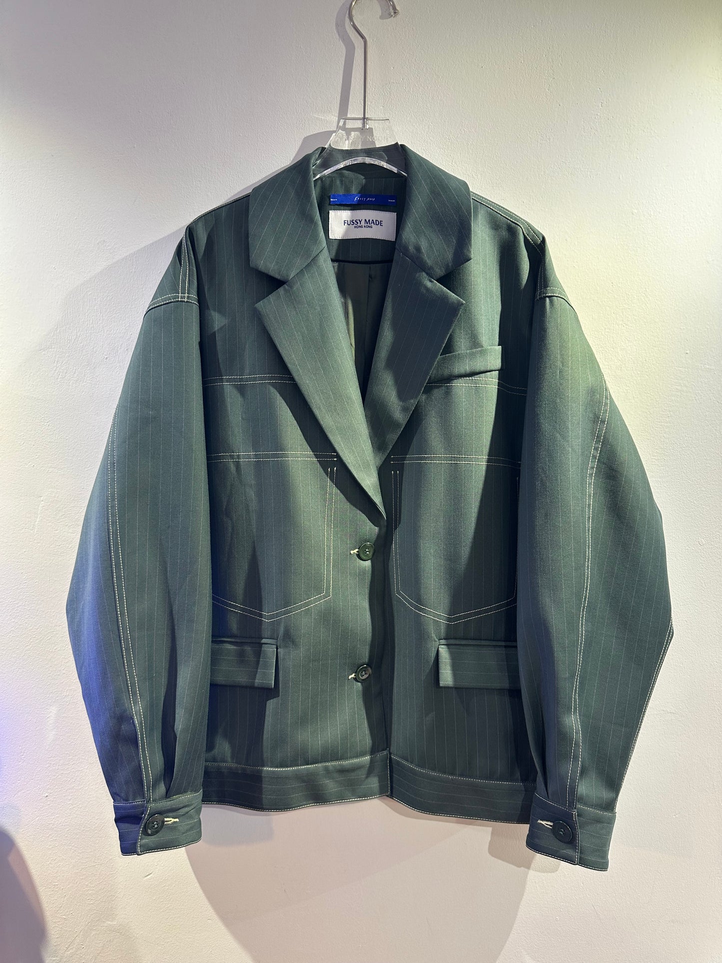 • FUSSY MADE • MATCHA PINSTRIPE BLAZ-JACKET ( Italian Fabric )