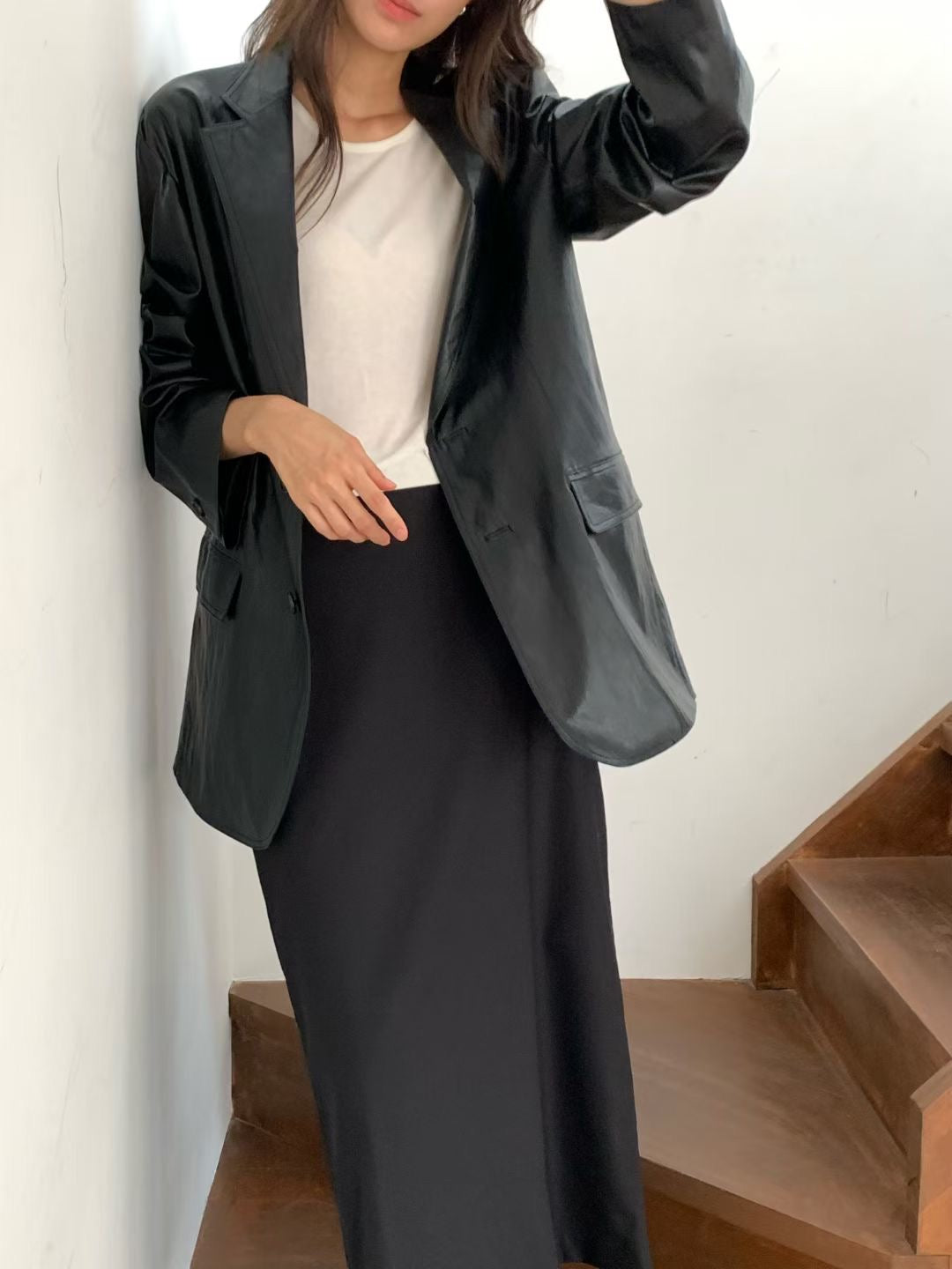 OIL WAX LEATHER LIKED PU BLAZER