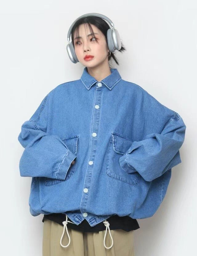 OVERSIZED FLAP POCKET DENIM SHIRT JACKET