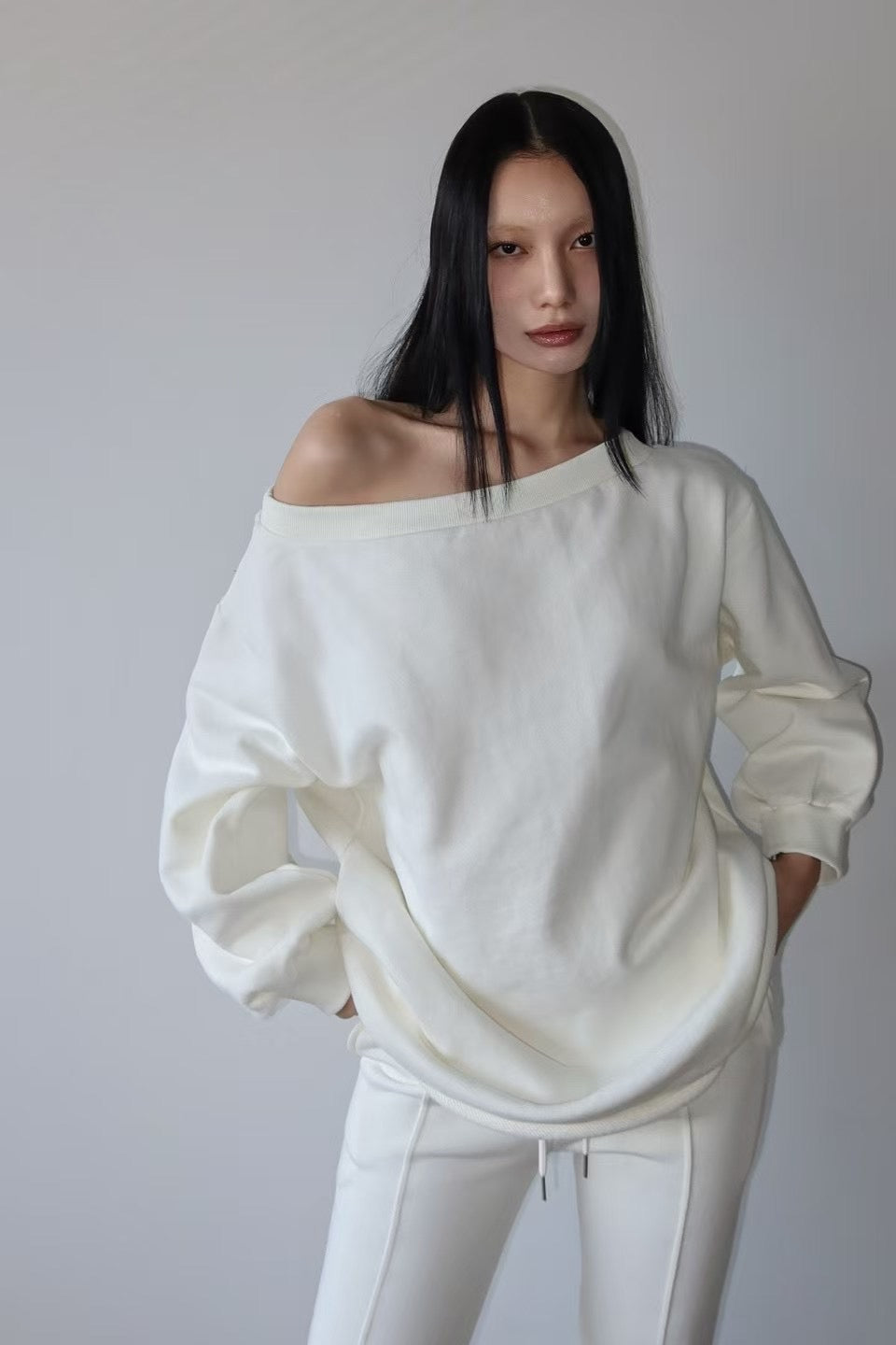 ONE SHOULDER COTTON LONG TOP