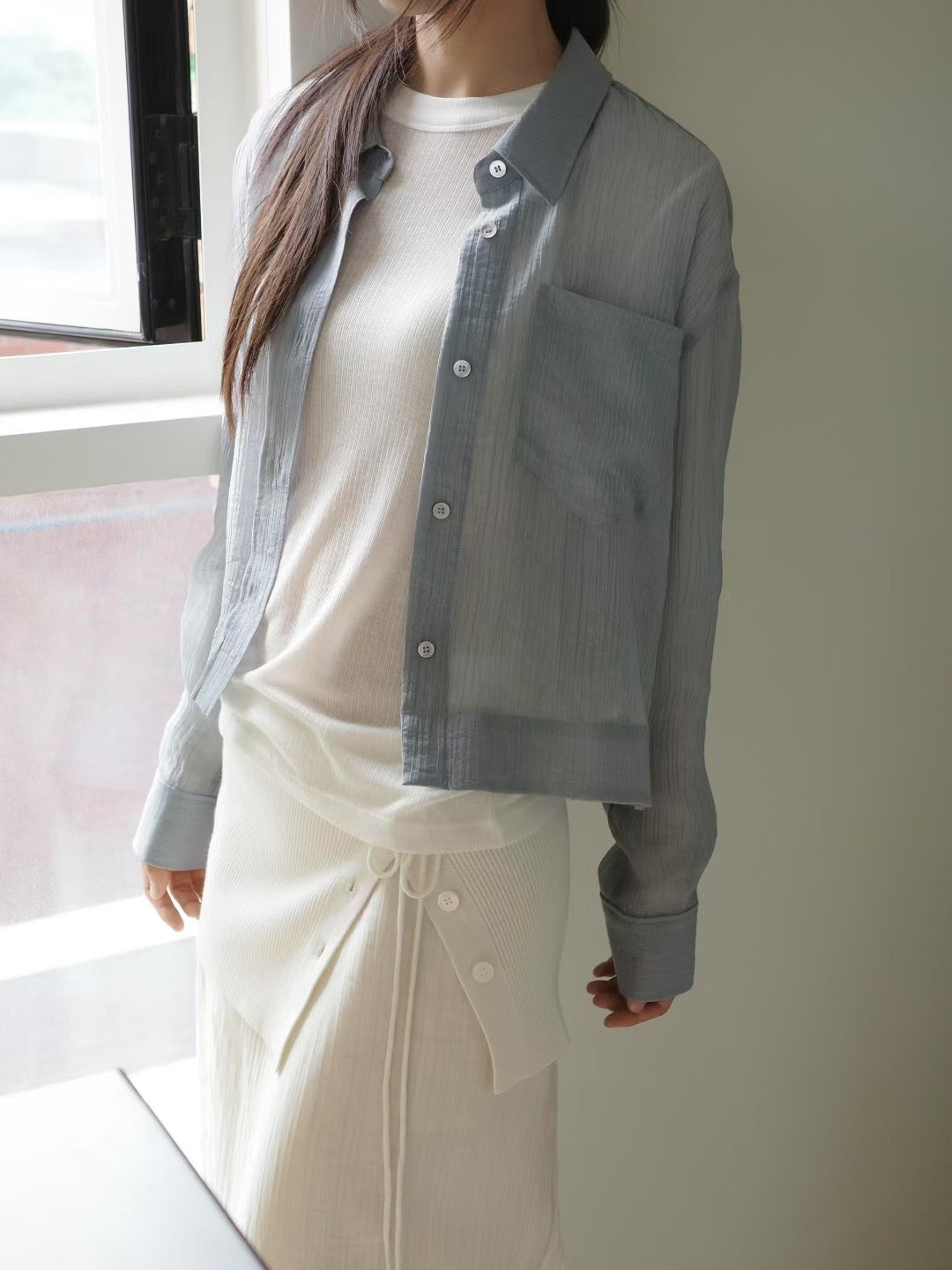 CROP SEE THROUGH SHIRT JACKET