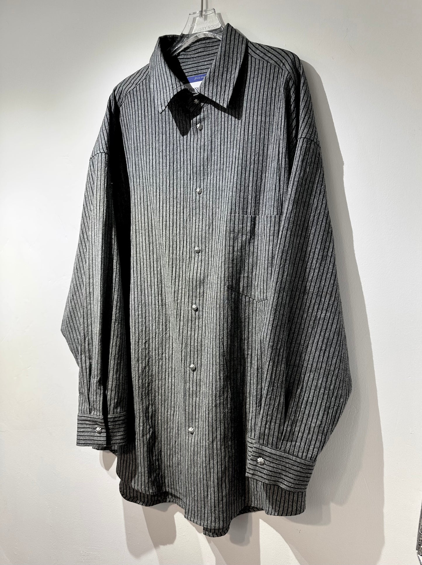 • FUSSY MADE • SLATE GREY PINSTRIPES SHIRT