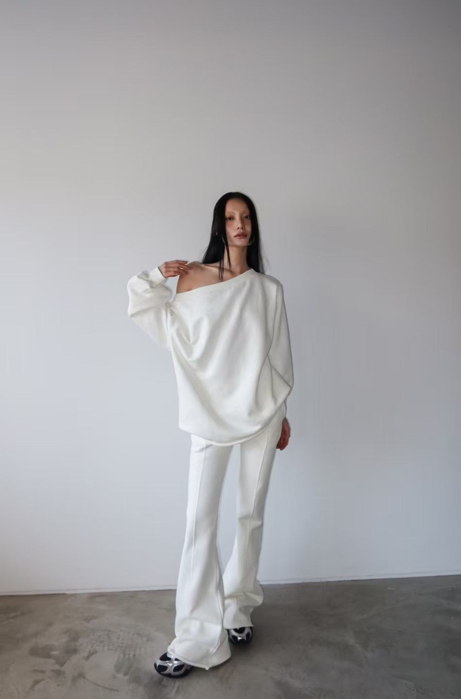 ONE SHOULDER COTTON LONG TOP