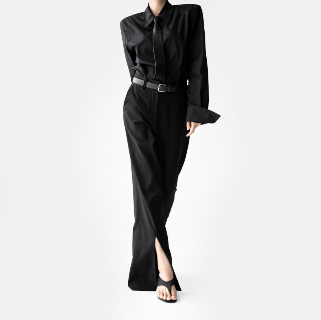 ELEGANT SPLIT-FLARE TROUSERS