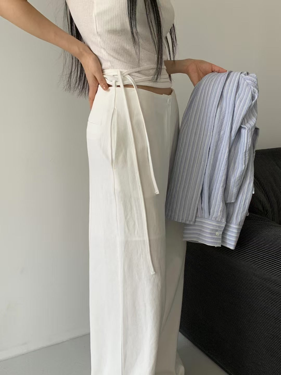 WRAPPING STRAP TWILL PANTS