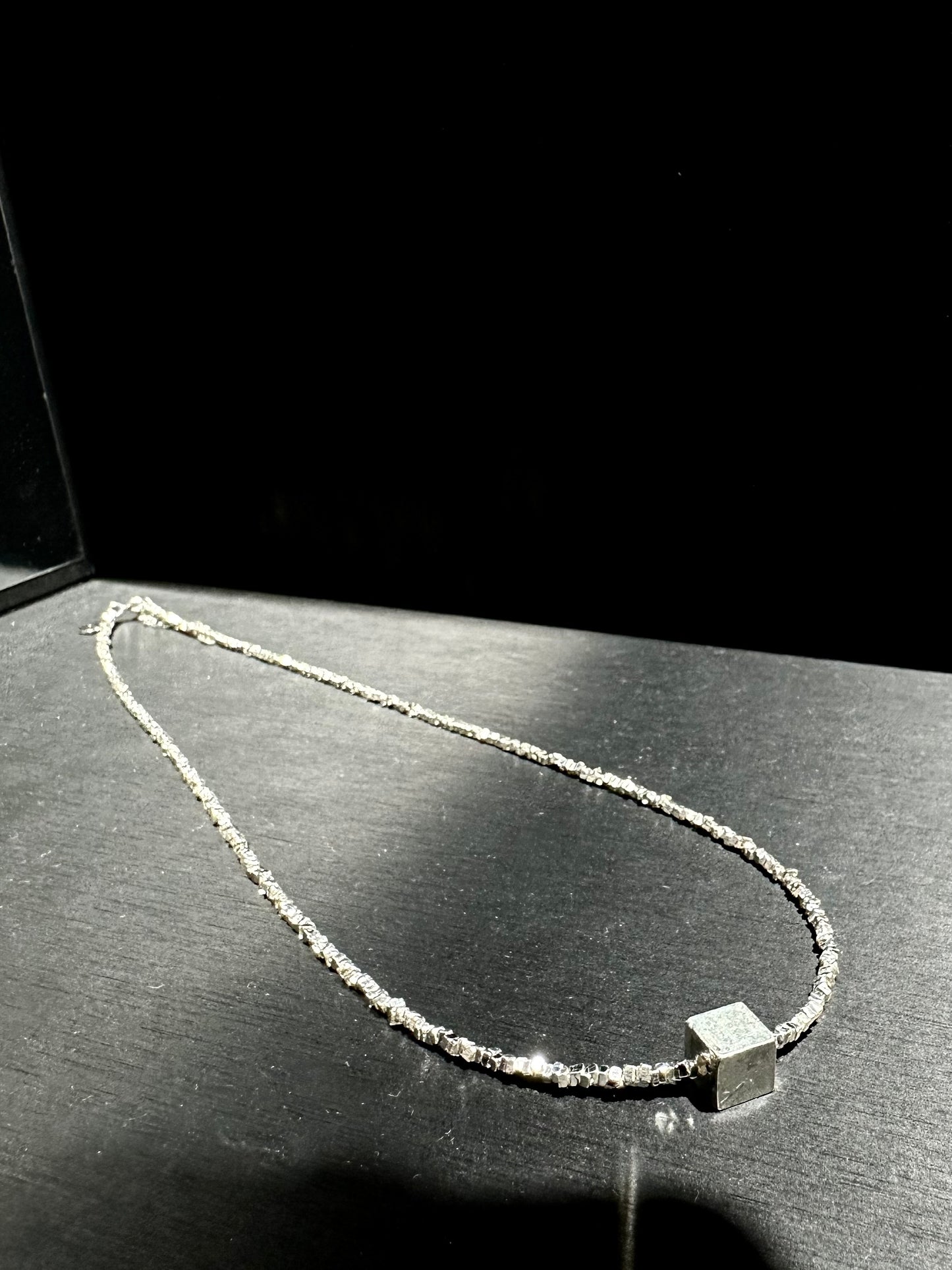 925 CUBE BLOCK SILVER BEADS NECKLACE