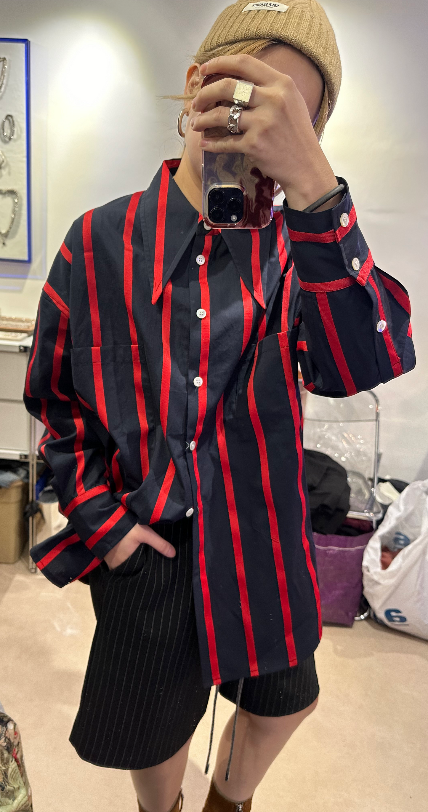 • FUSSY MADE • RED RIBBON TRIM SHIRT
