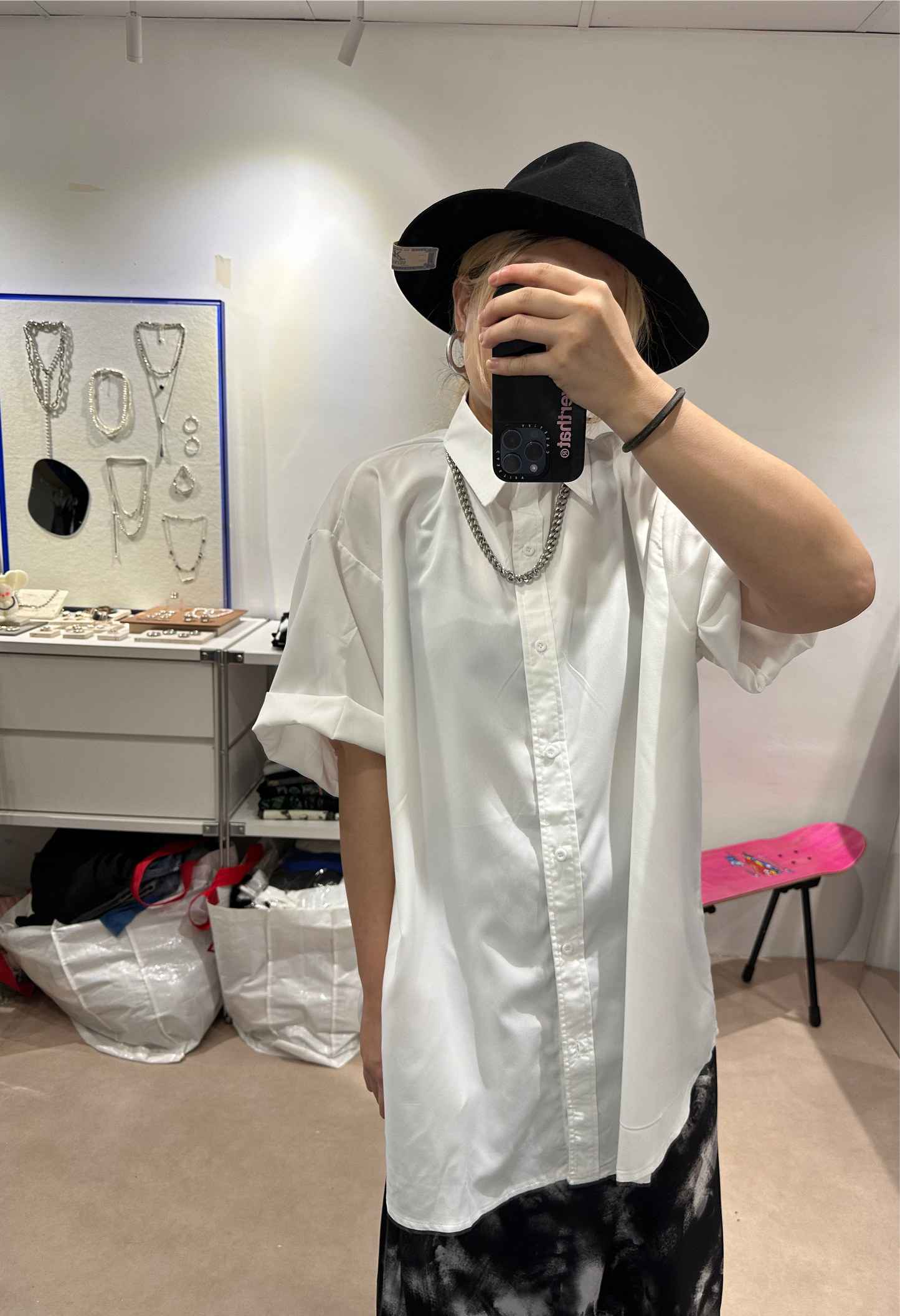 SHORT SLEEVES LONG WHITE SHIRT