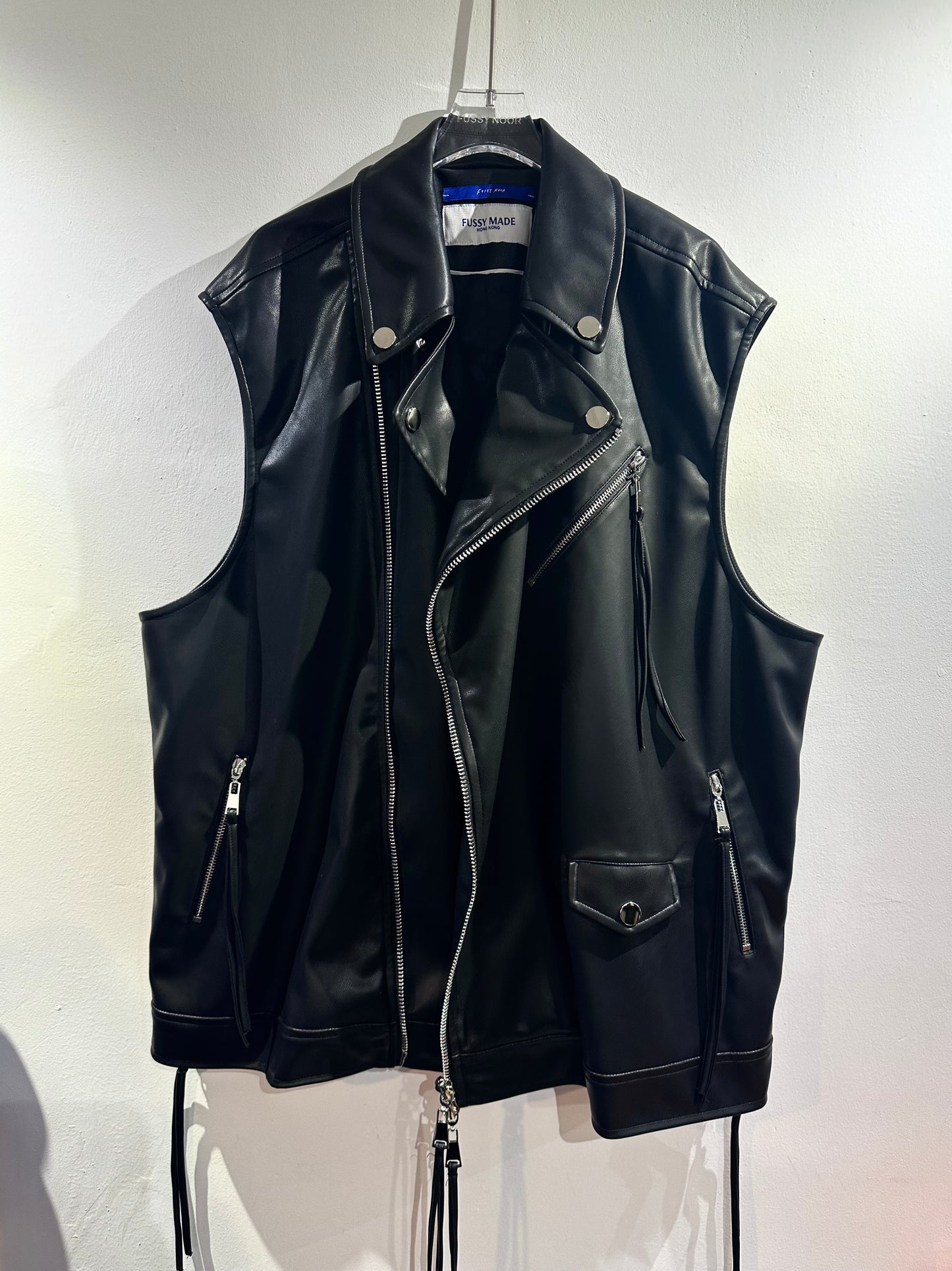 • FUSSY MADE • NIGHT BLACK PU LEATHER BIKER