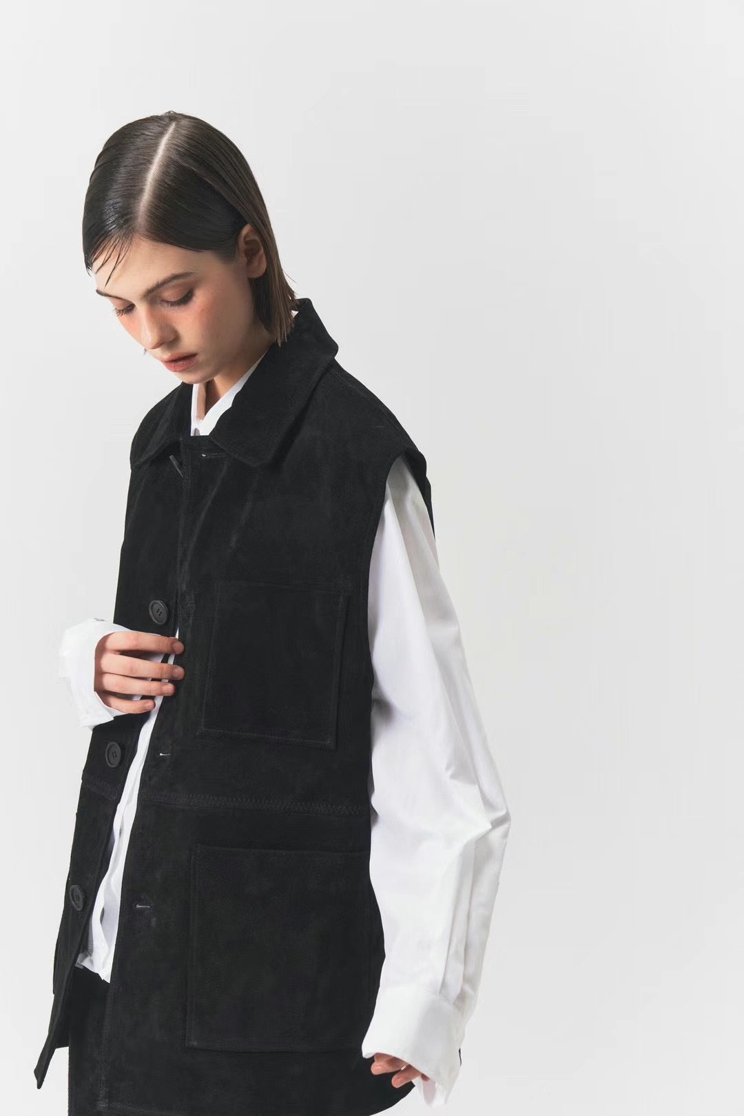 SUEDE POCKET VEST JACKET