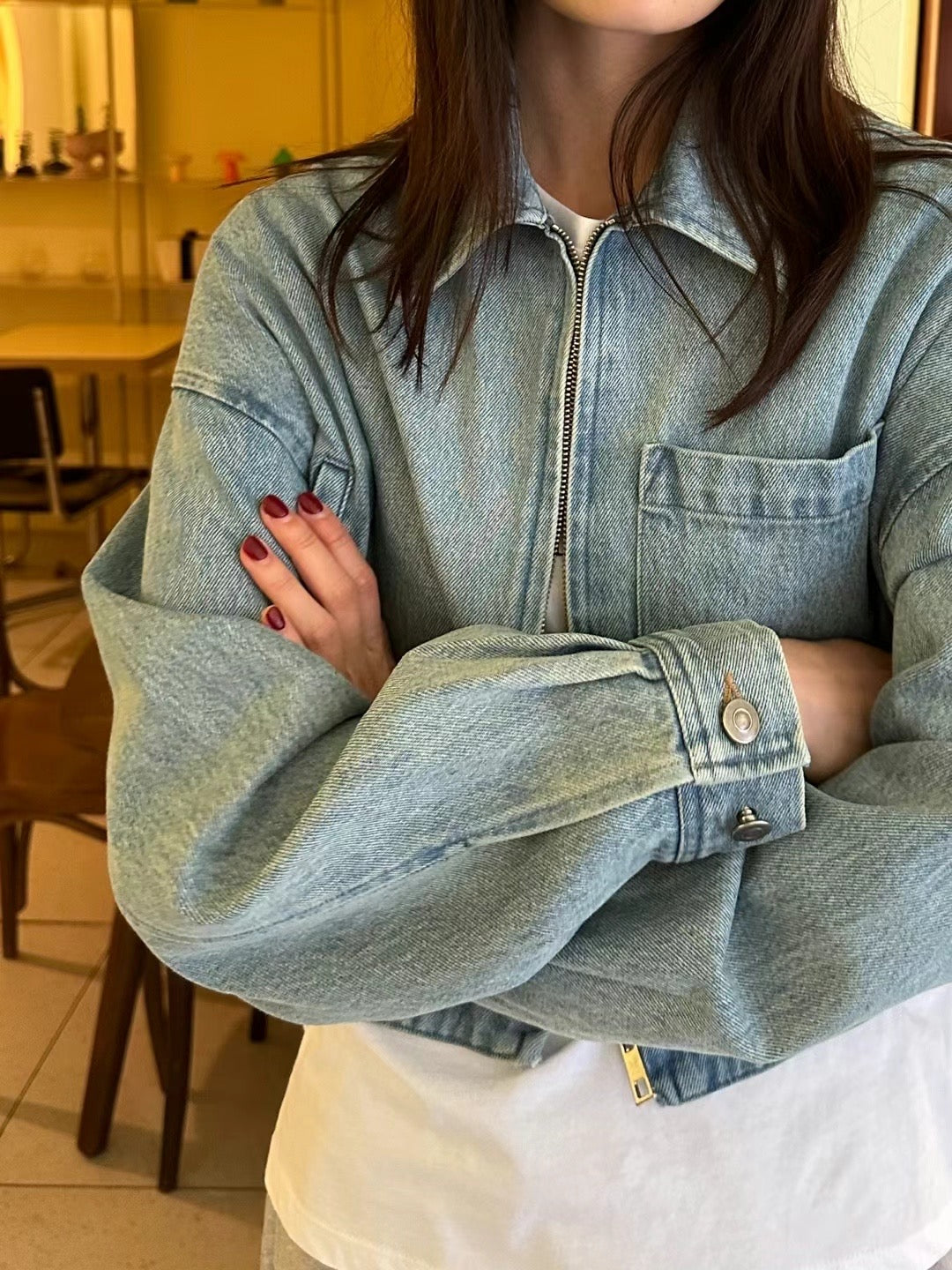 SINGLE POCKET DENIM CROP JACKET